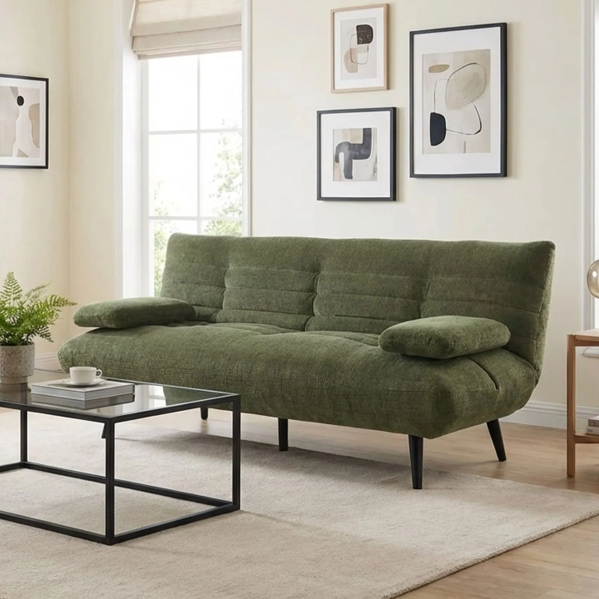 Fowey 3 Seater Sofa Bed - Green - Image 3