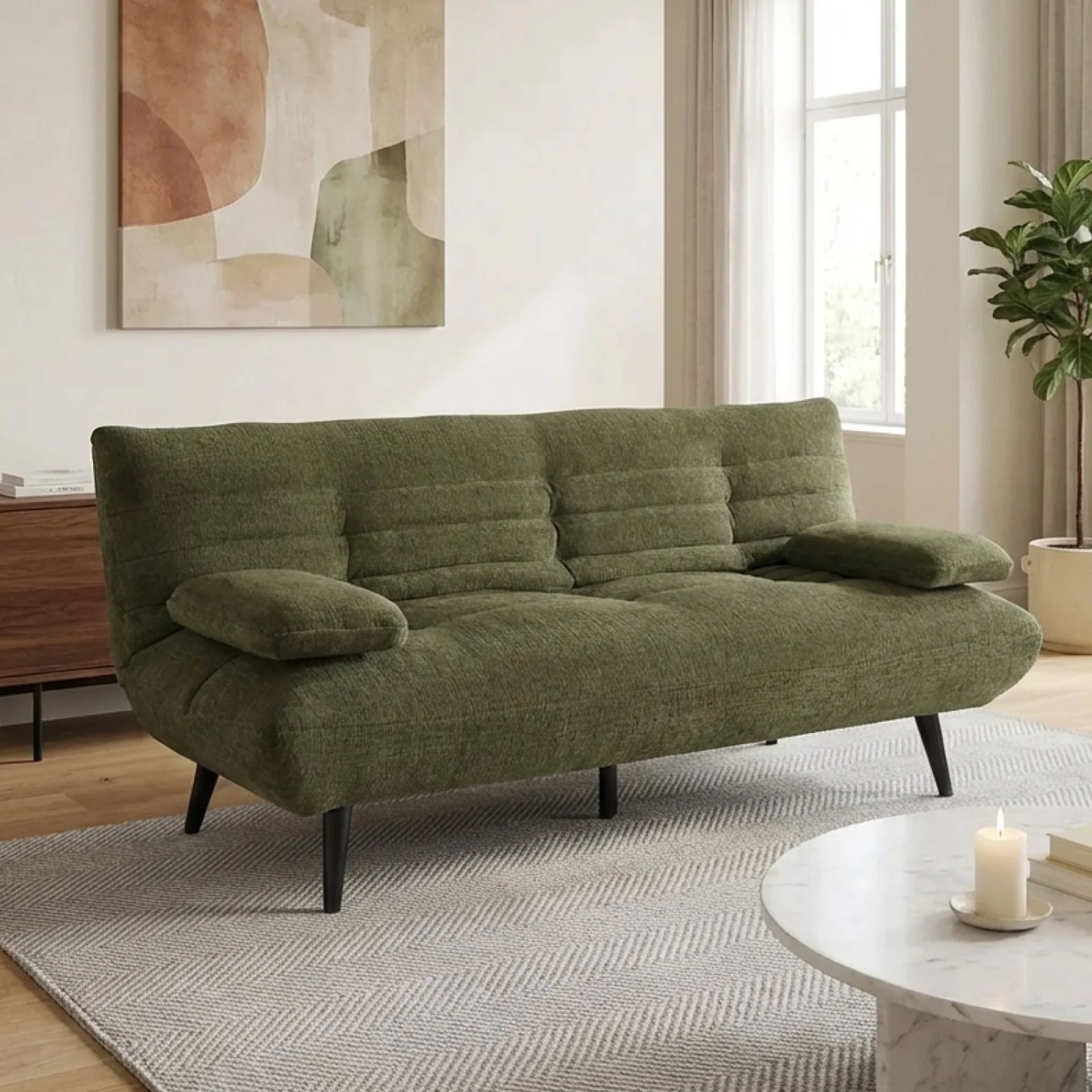 Fowey 3 Seater Sofa Bed - Green - Image 4
