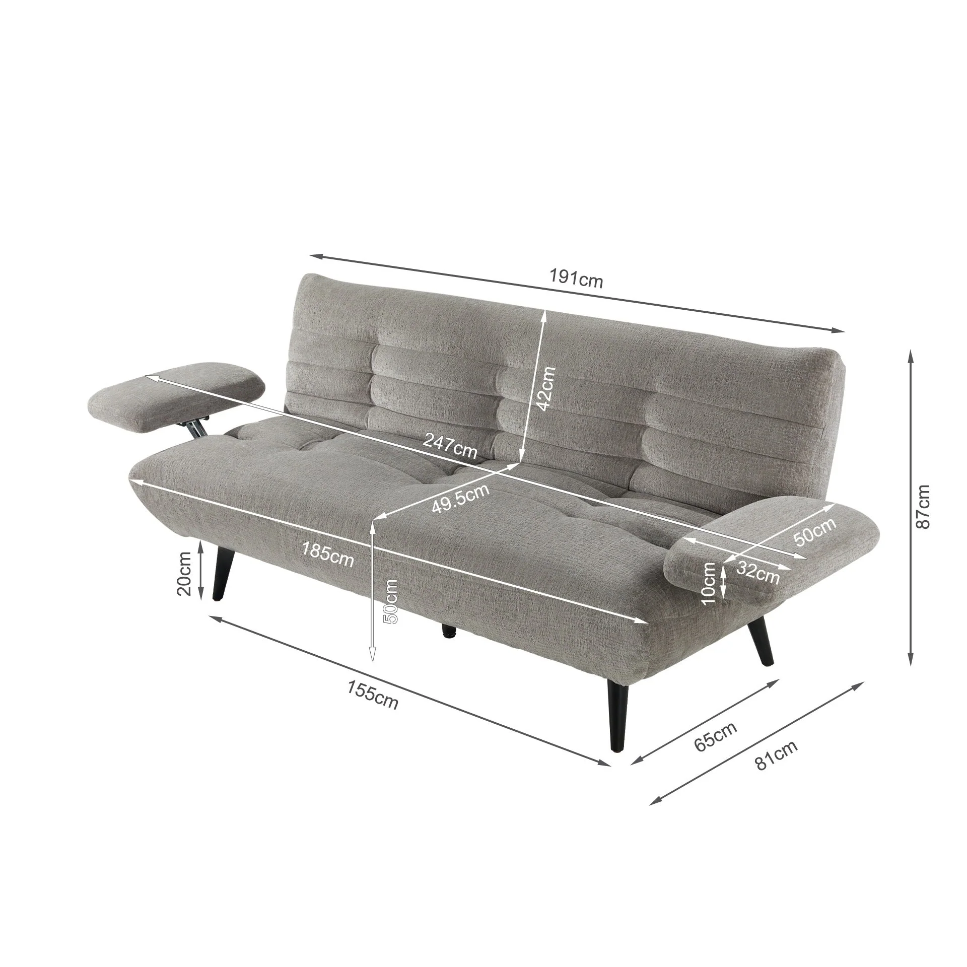 Fowey 3 Seater Sofa Bed - Grey - Image 12