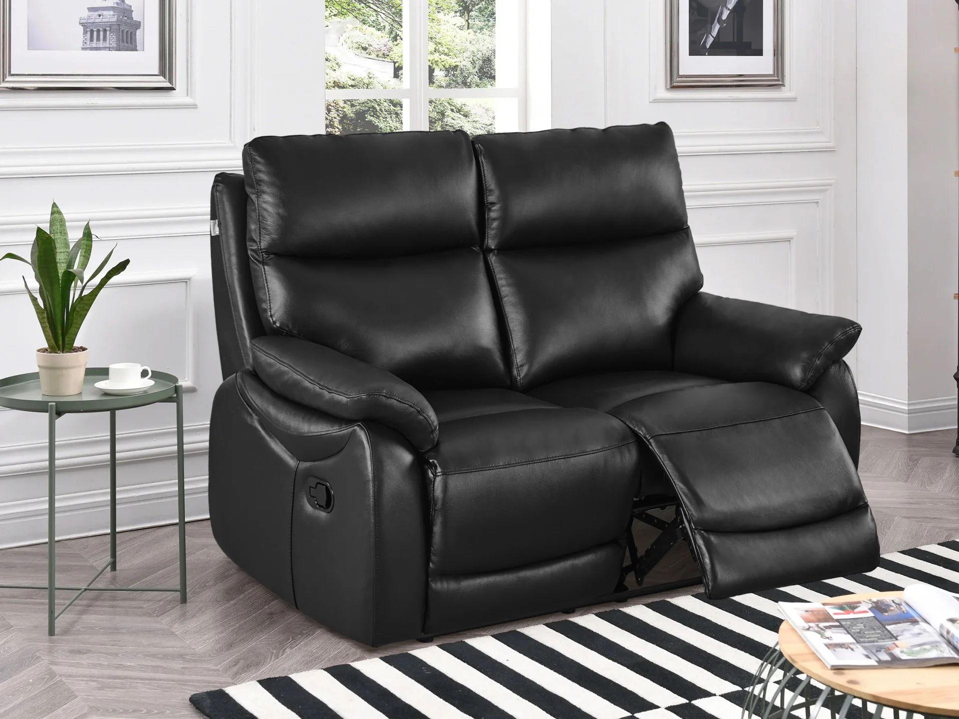 Foxton Full Leather 2 Seater Recliner Sofa - Black - Image 2