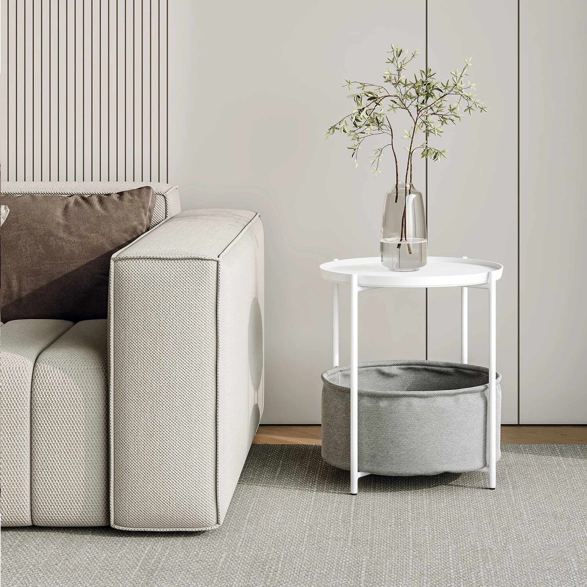Francis Round Coffee Table with Storage - White + Grey - Image 2