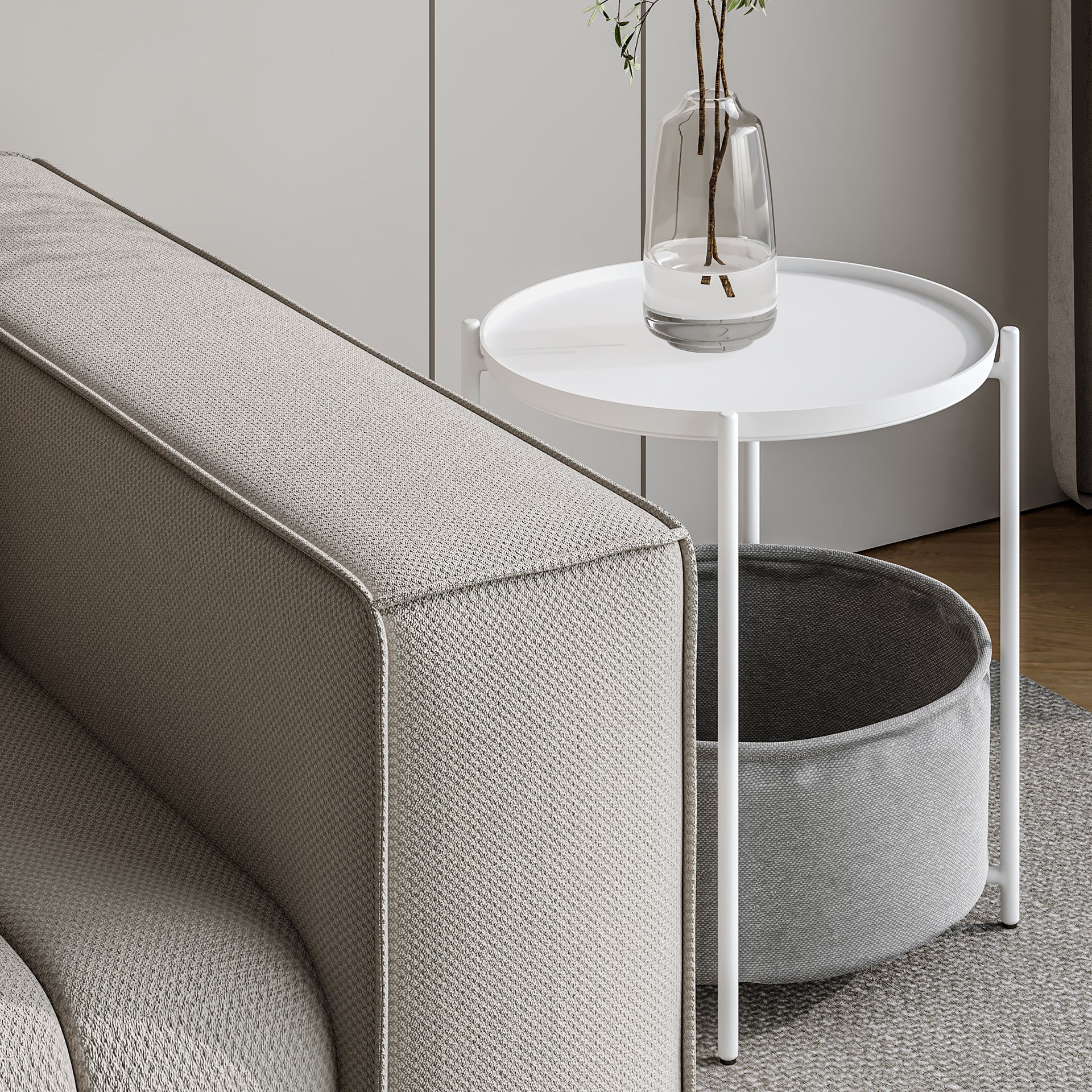 Francis Round Coffee Table with Storage - White + Grey - Image 3