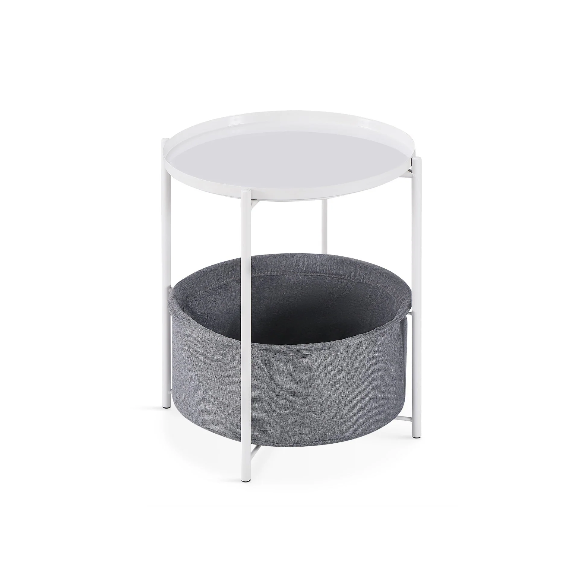 Francis Round Coffee Table with Storage - White + Grey - Image 4