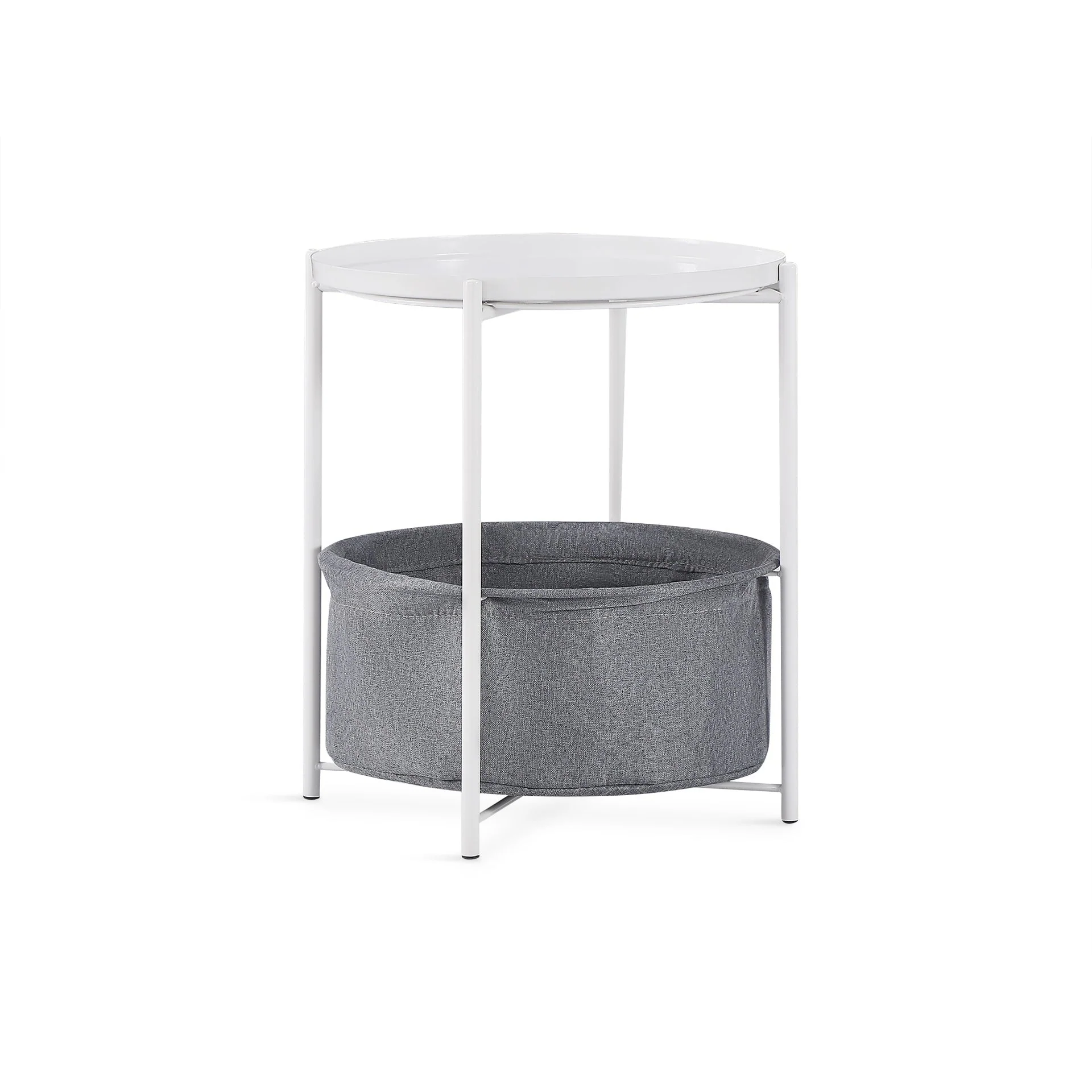 Francis Round Coffee Table with Storage - White + Grey - Image 5