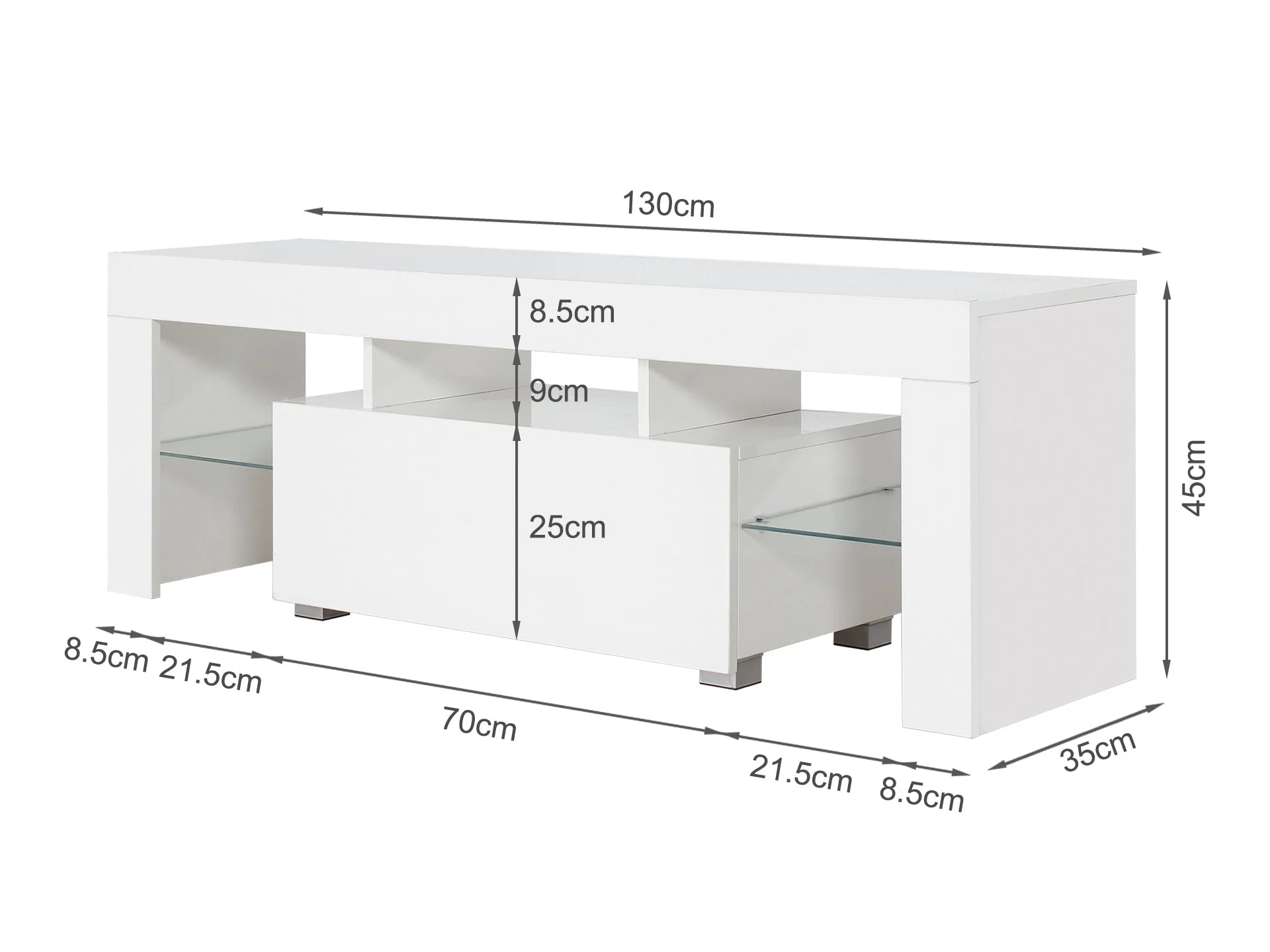 Frannie 1.3m LED Entertainment Unit - White - Image 18
