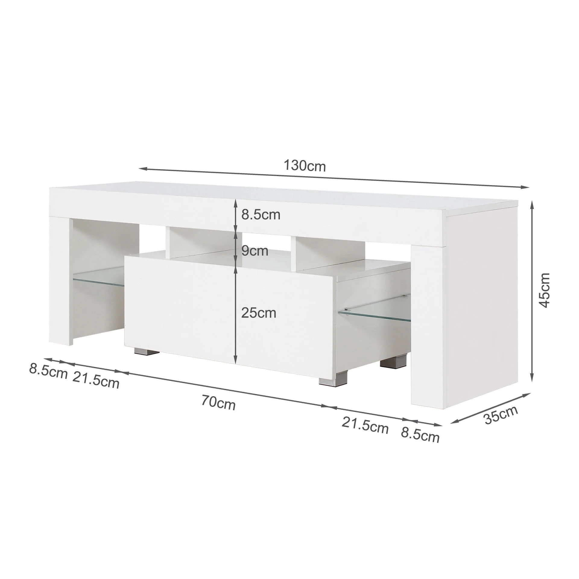 Frannie 1.3m LED Entertainment Unit - White - Image 19