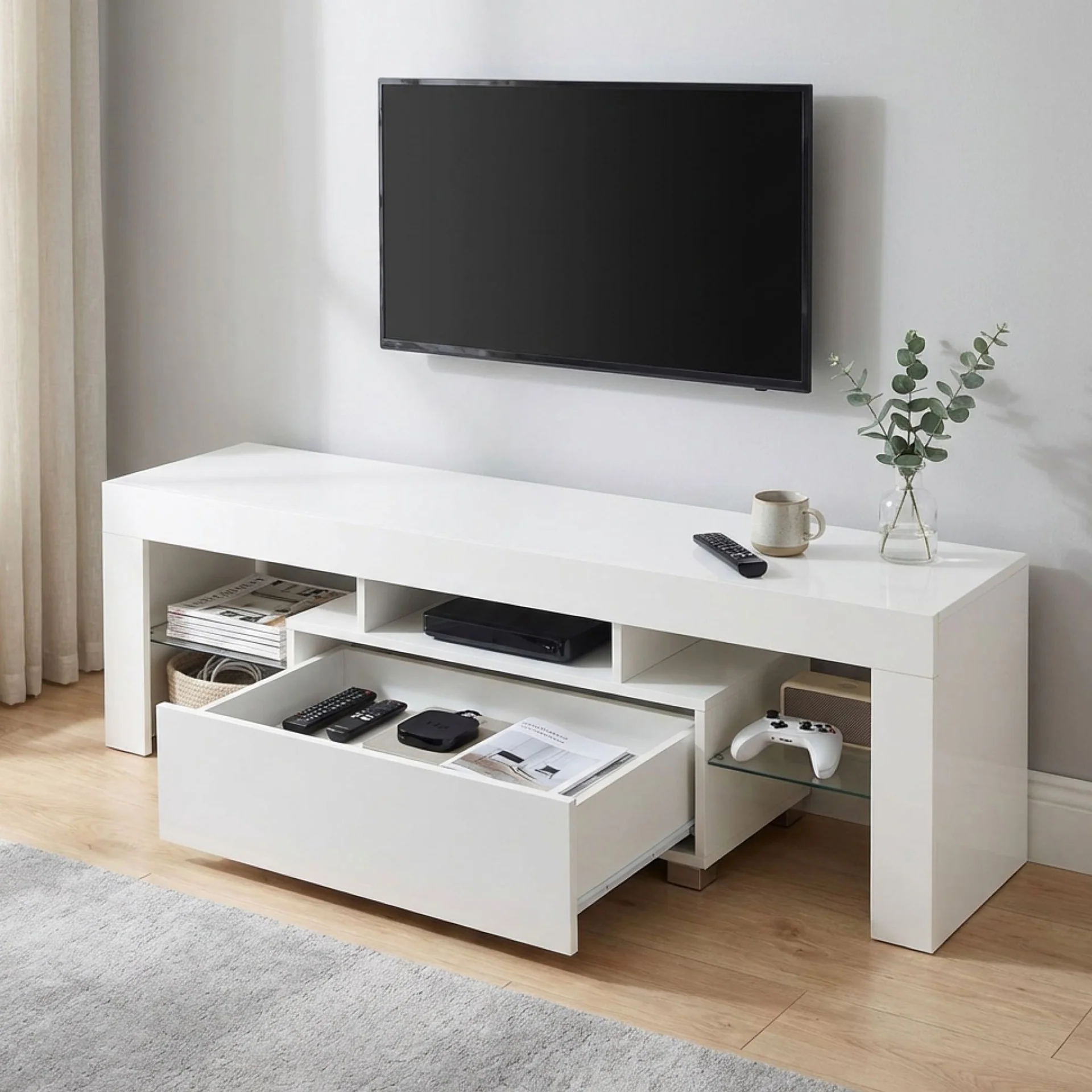 Frannie 1.3m LED Entertainment Unit - White - Image 2