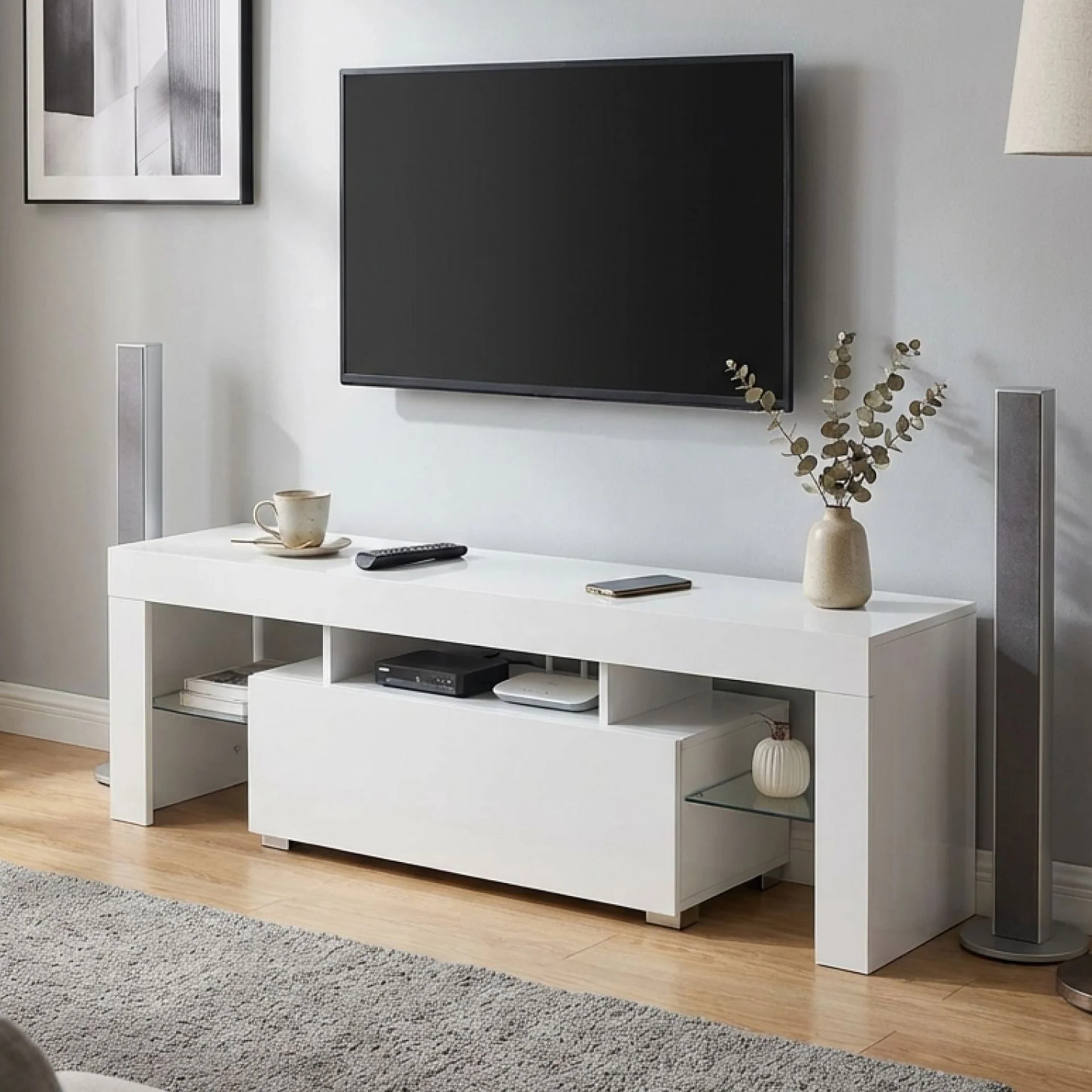 Frannie 1.3m LED Entertainment Unit - White - Image 3
