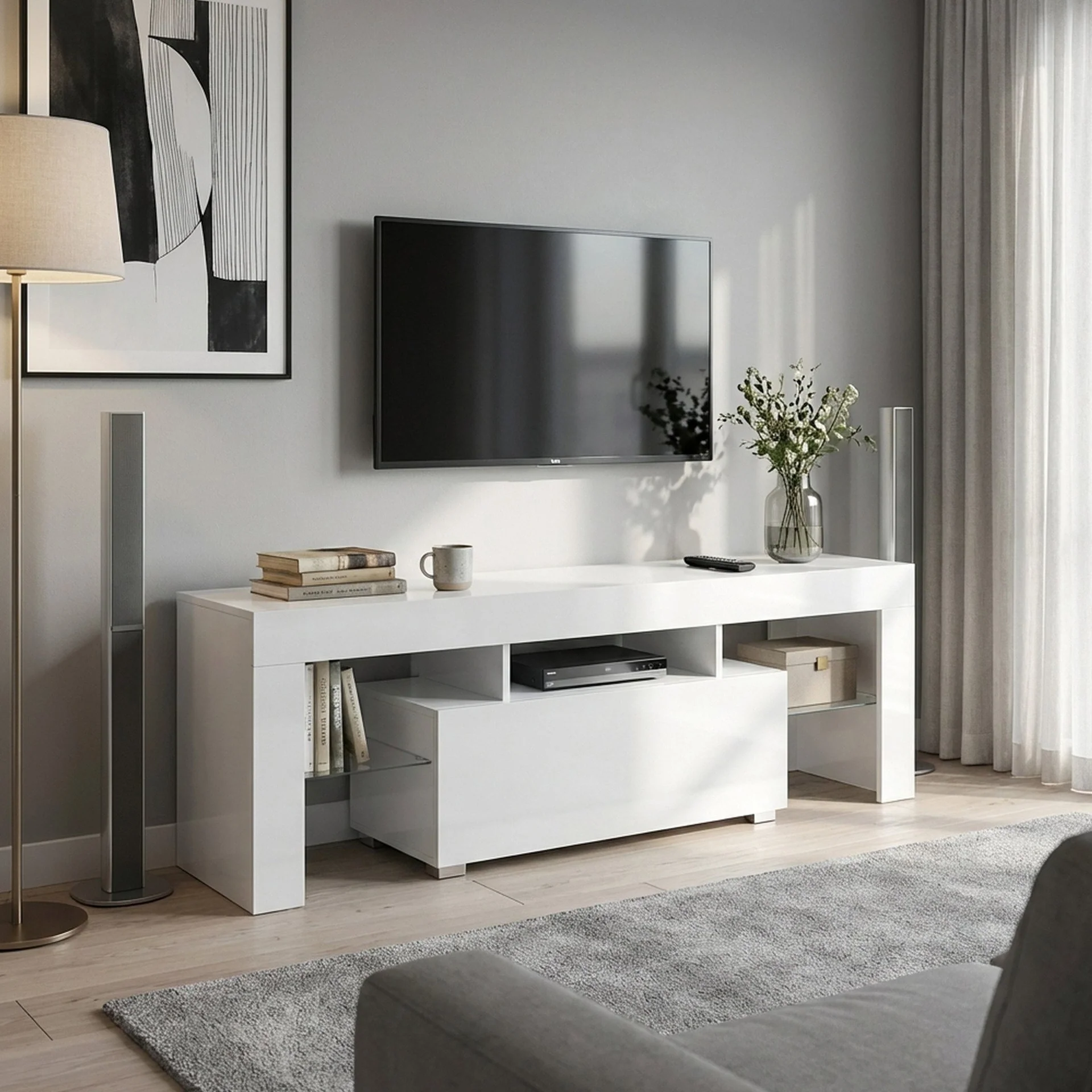 Frannie 1.3m LED Entertainment Unit - White - Image 4