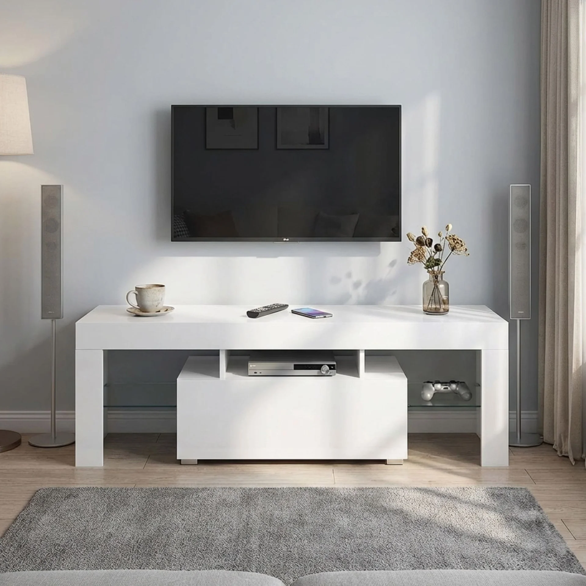 Frannie 1.3m LED Entertainment Unit - White - Image 6