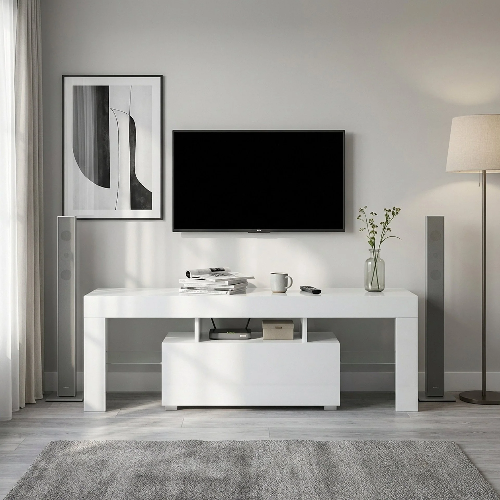Frannie 1.3m LED Entertainment Unit - White - Image 7