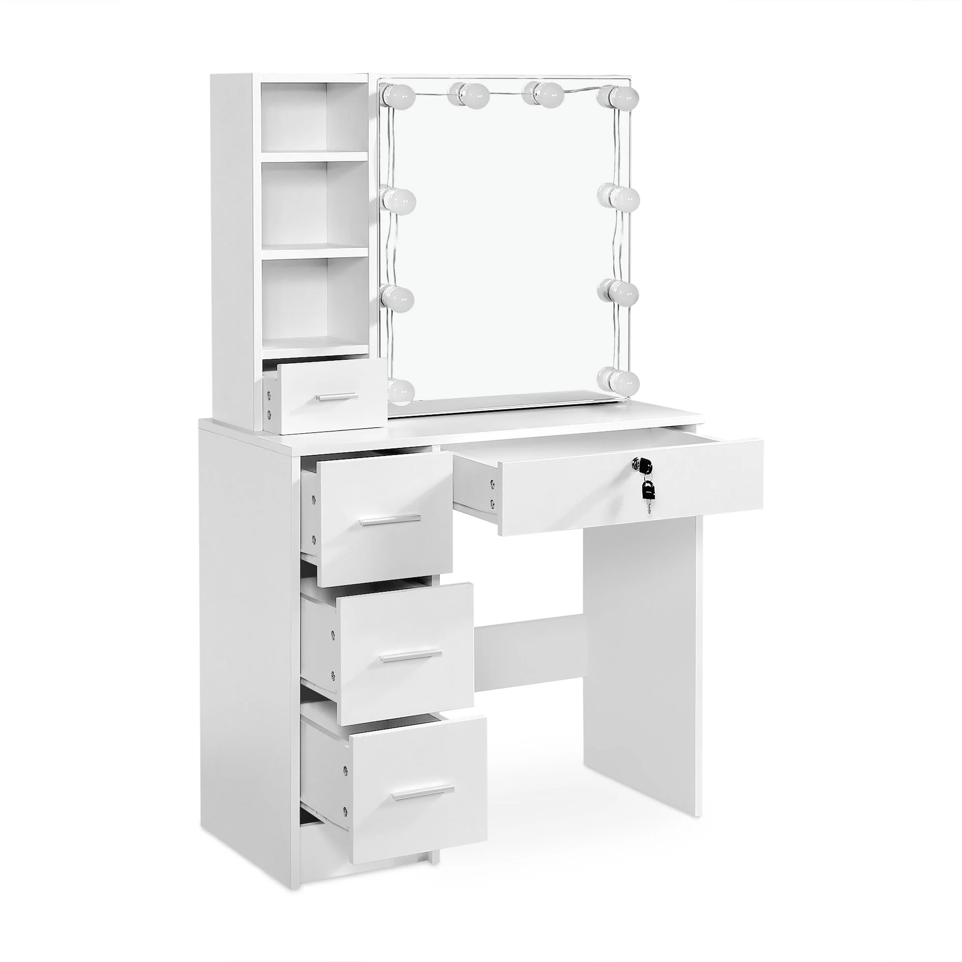 Freesia 2 Piece Dressing Table with Mirror & Stool Set - White - Image 10