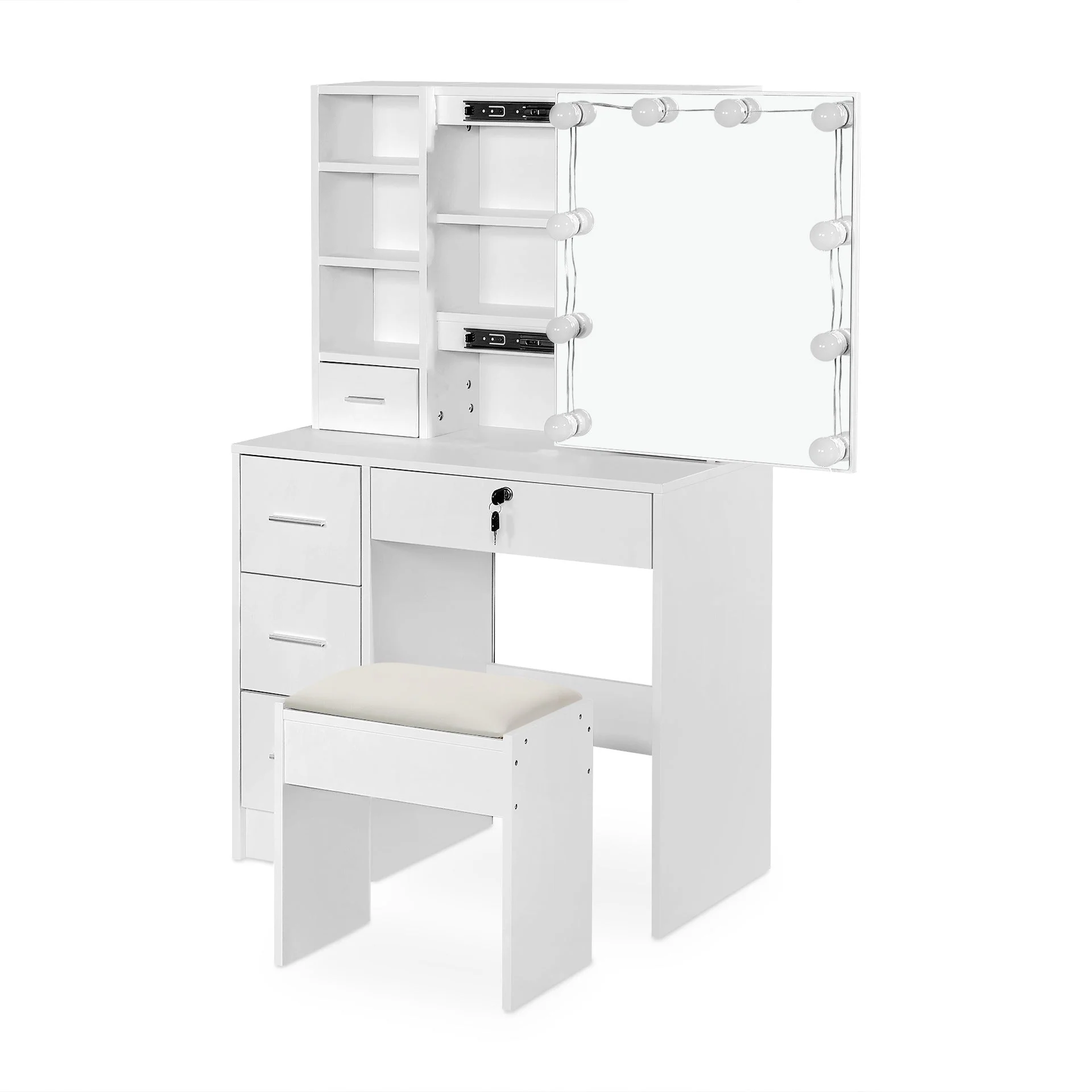 Freesia 2 Piece Dressing Table with Mirror & Stool Set - White - Image 11