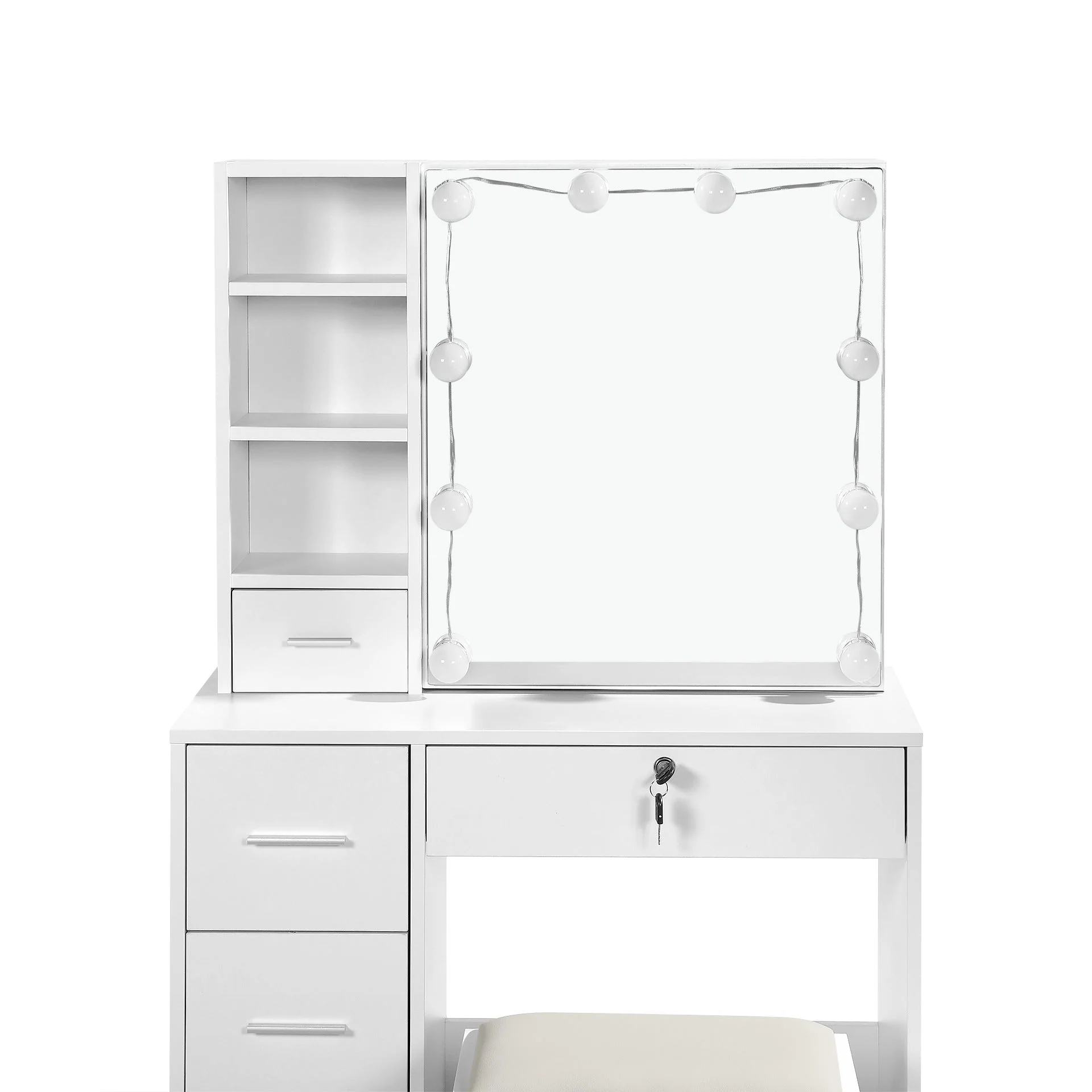 Freesia 2 Piece Dressing Table with Mirror & Stool Set - White - Image 13