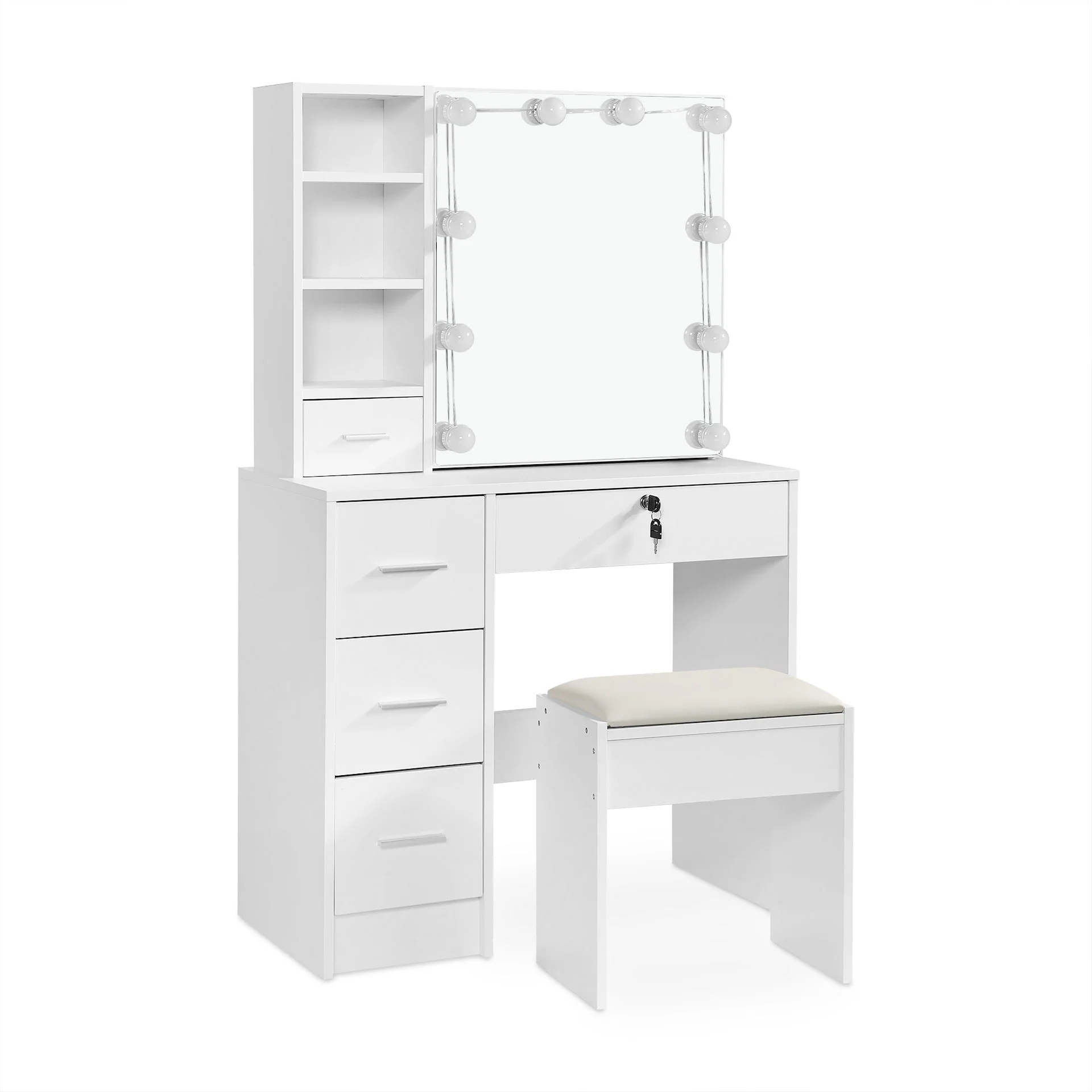 Freesia 2 Piece Dressing Table with Mirror & Stool Set - White - Image 8