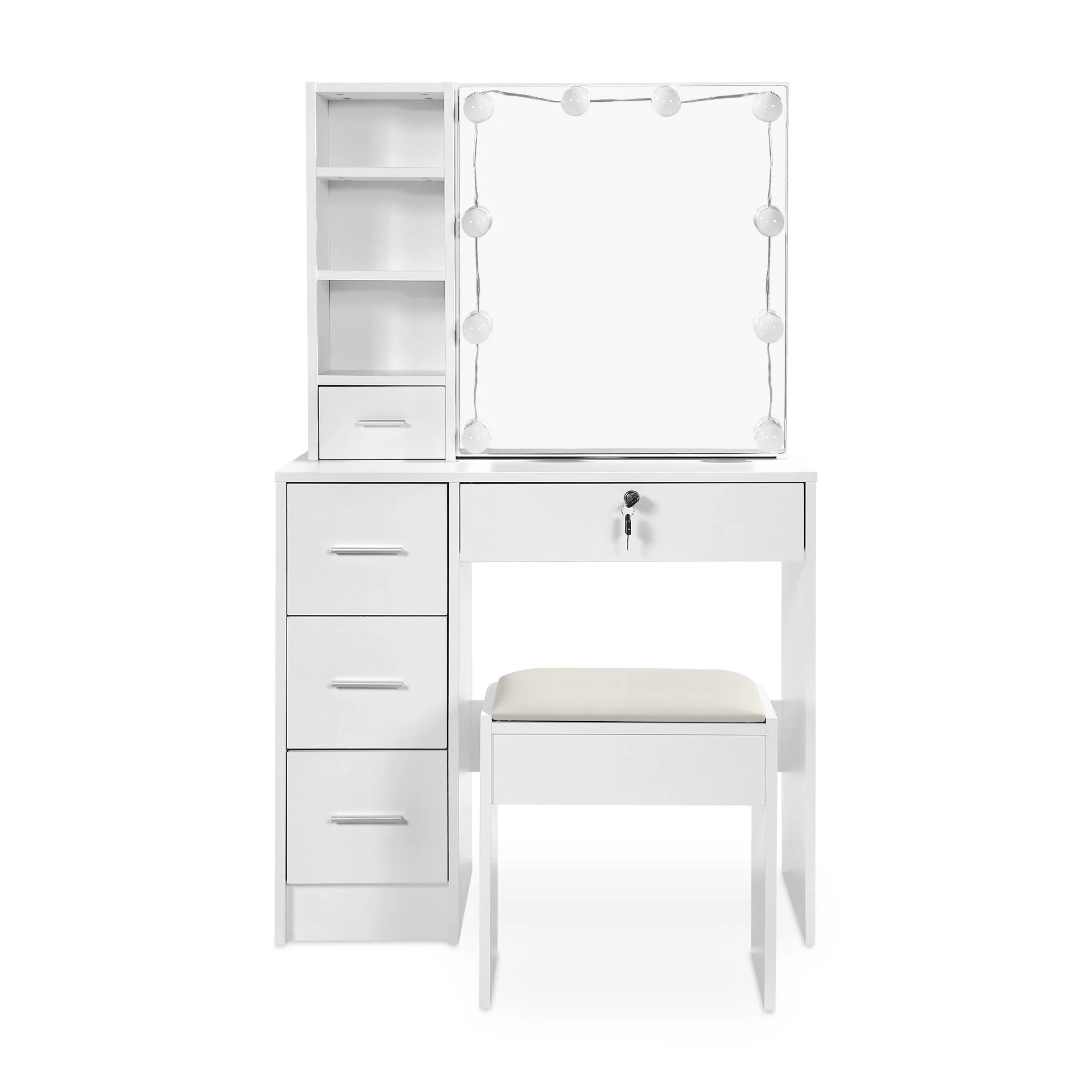 Freesia 2 Piece Dressing Table with Mirror & Stool Set - White - Image 9