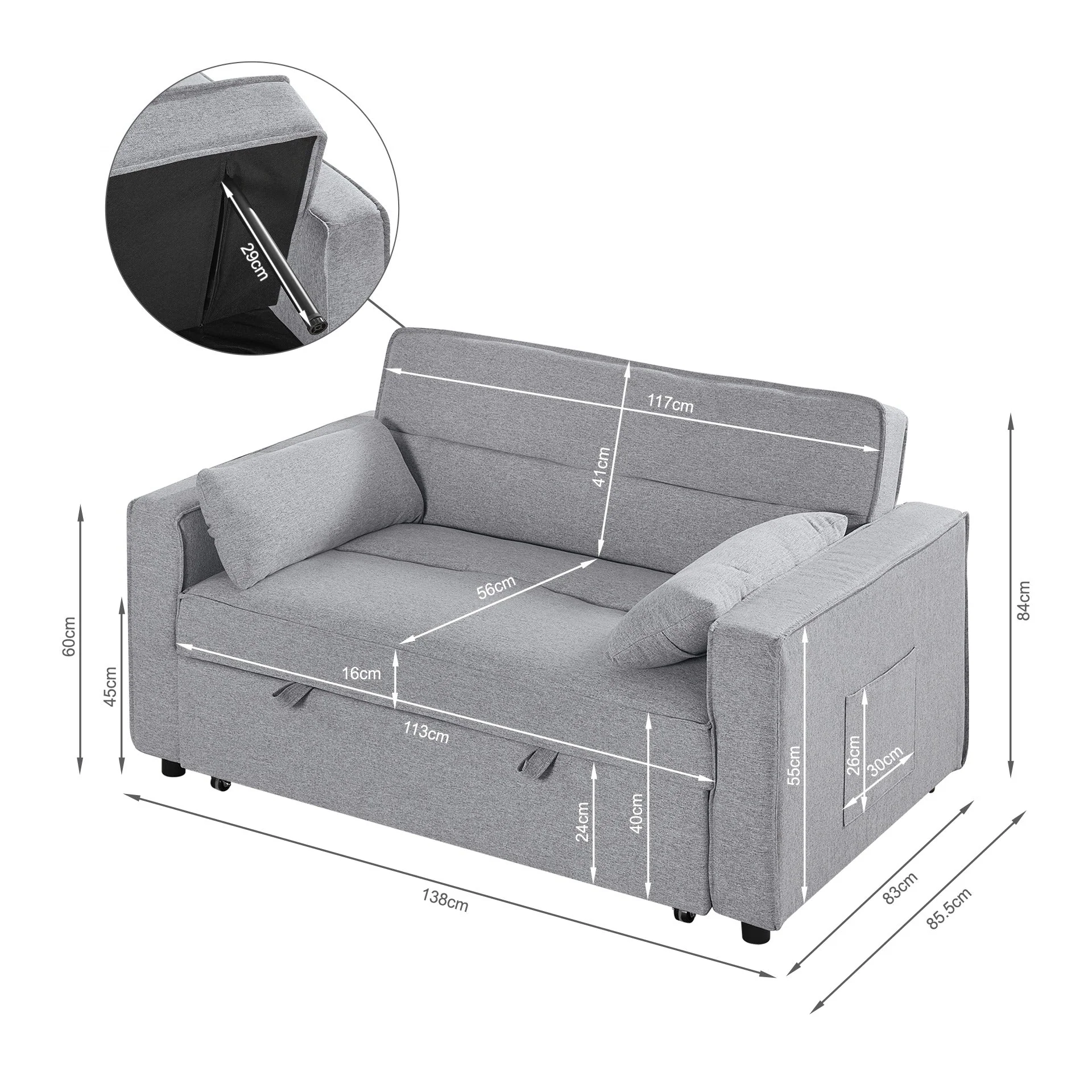 Freyja 2 Seater Sofa Bed - Grey - Image 18