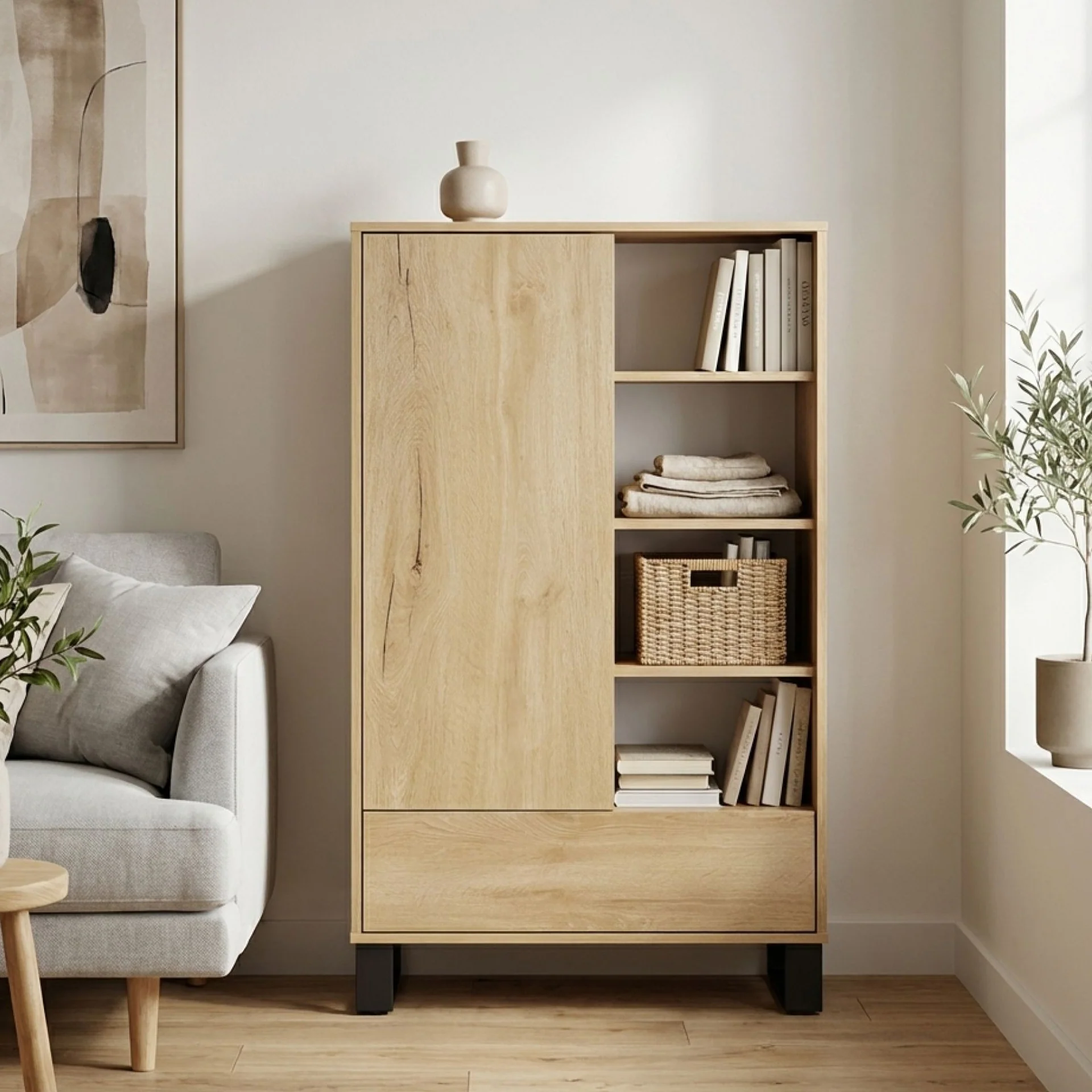 Frohna Bookshelf Cabinet with Drawer - Oak - Image 5