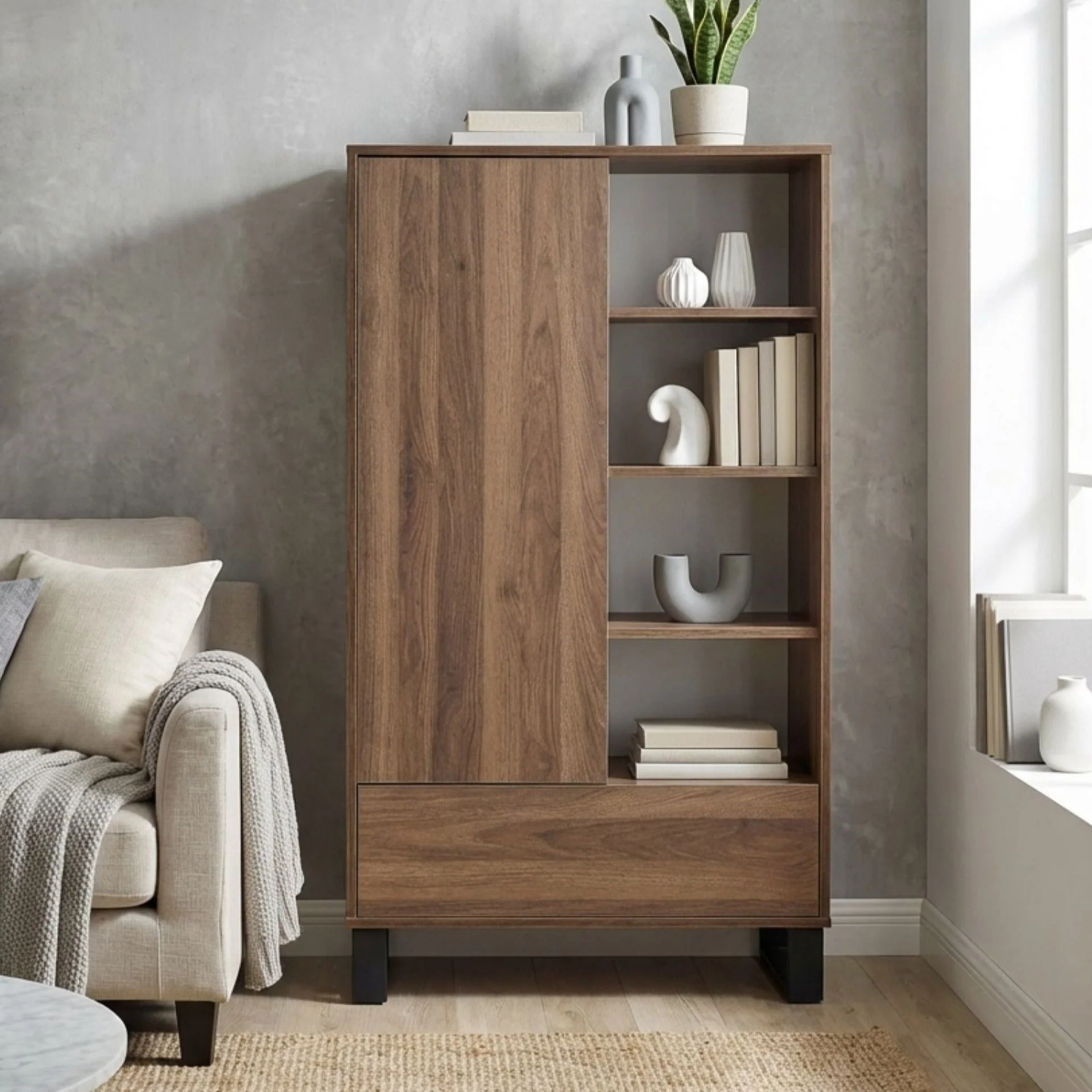 Frohna Bookshelf Cabinet with Drawer - Walnut - Image 2
