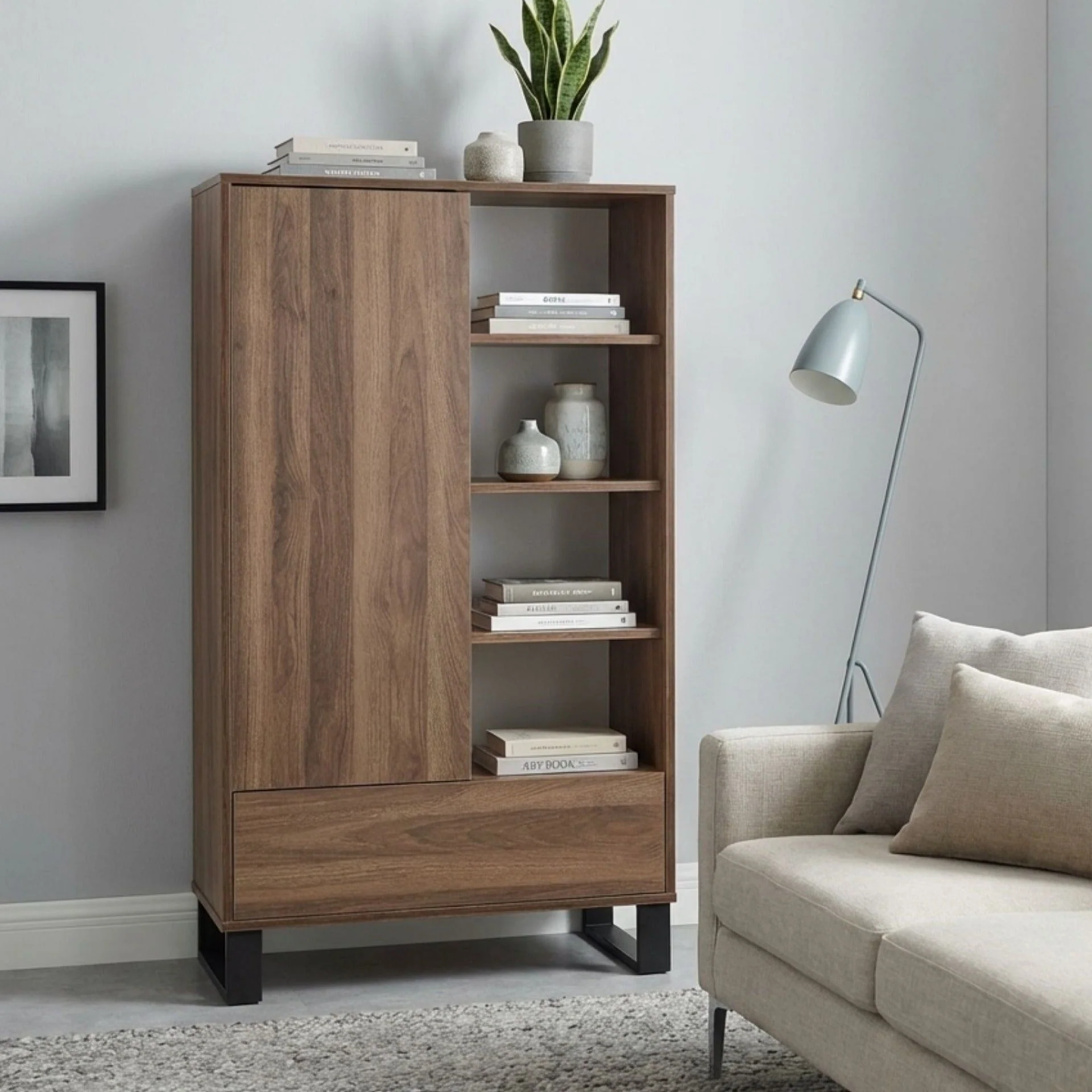 Frohna Bookshelf Cabinet with Drawer - Walnut - Image 5
