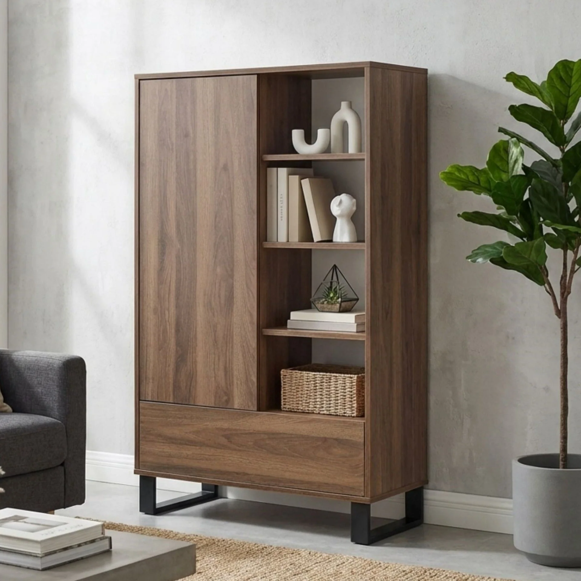 Frohna Bookshelf Cabinet with Drawer - Walnut - Image 8