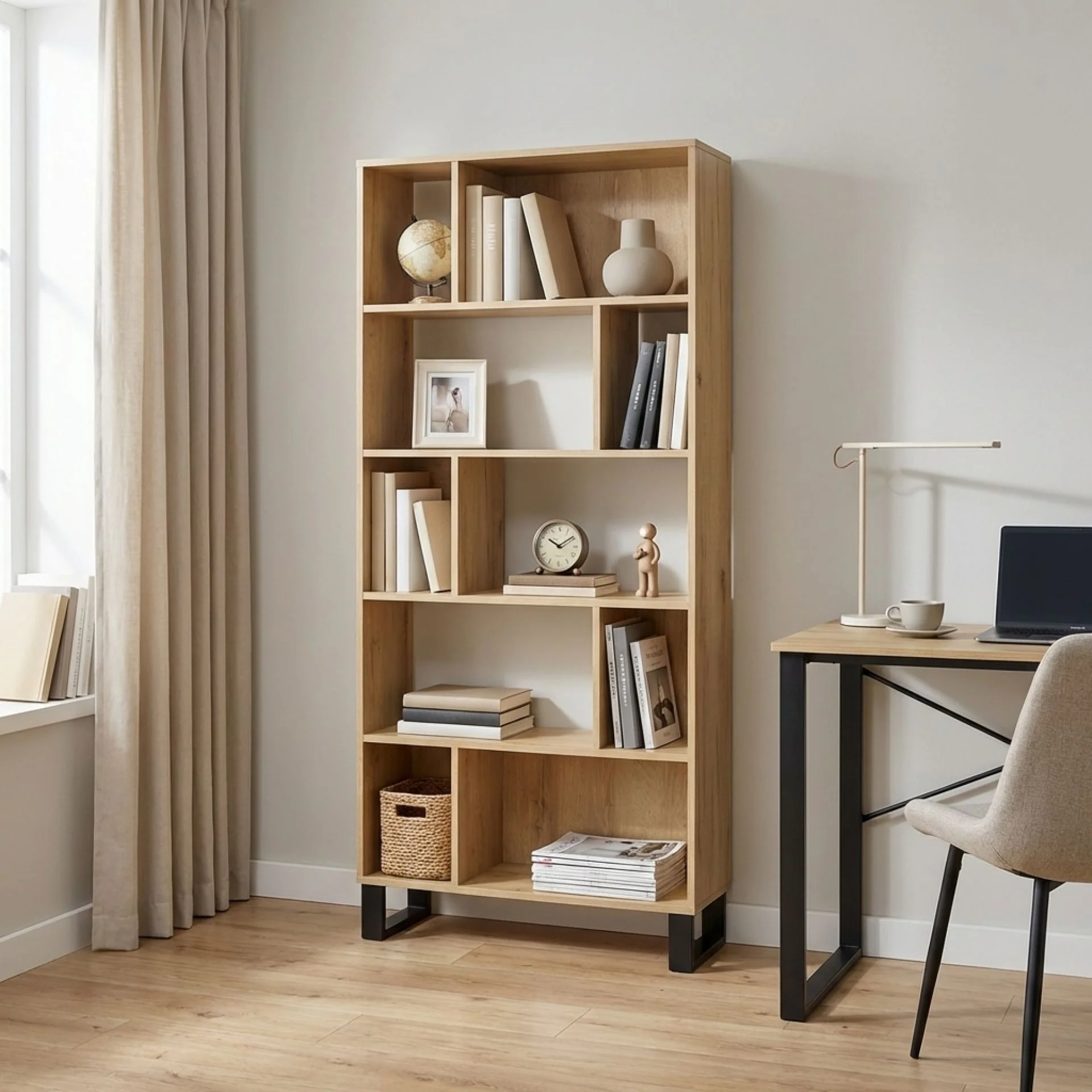 Frohna Bookshelf Display Shelf Bookcase Stand Rack - Oak - Image 4