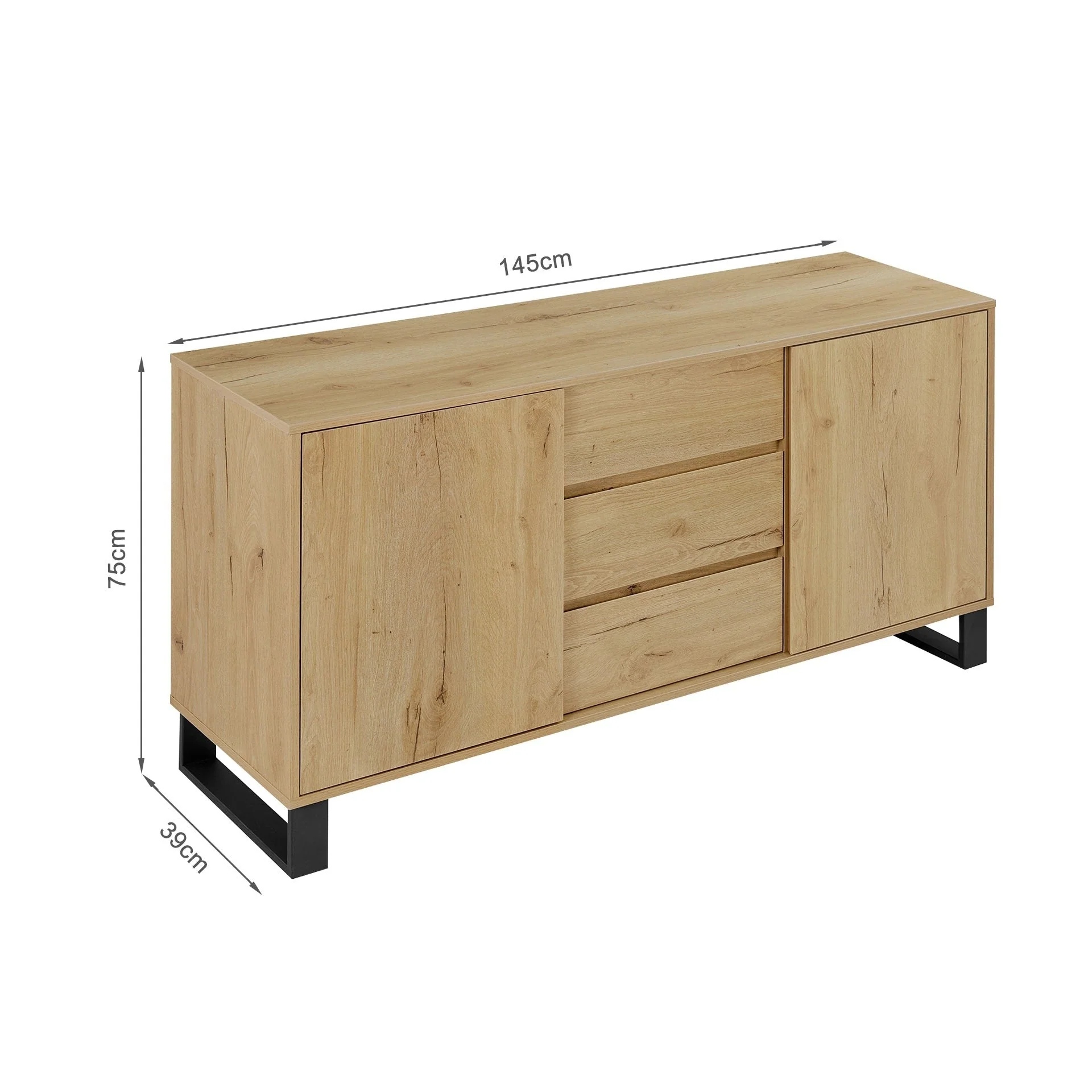 Frohna Sideboard Buffet Table with 3 Drawers - Oak - Image 15
