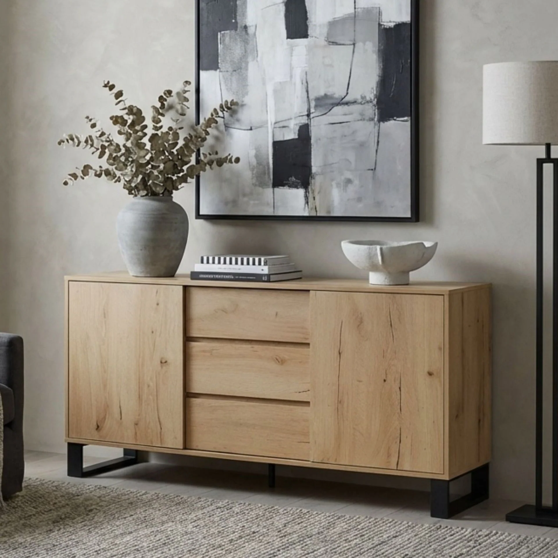 Frohna Sideboard Buffet Table with 3 Drawers - Oak - Image 5