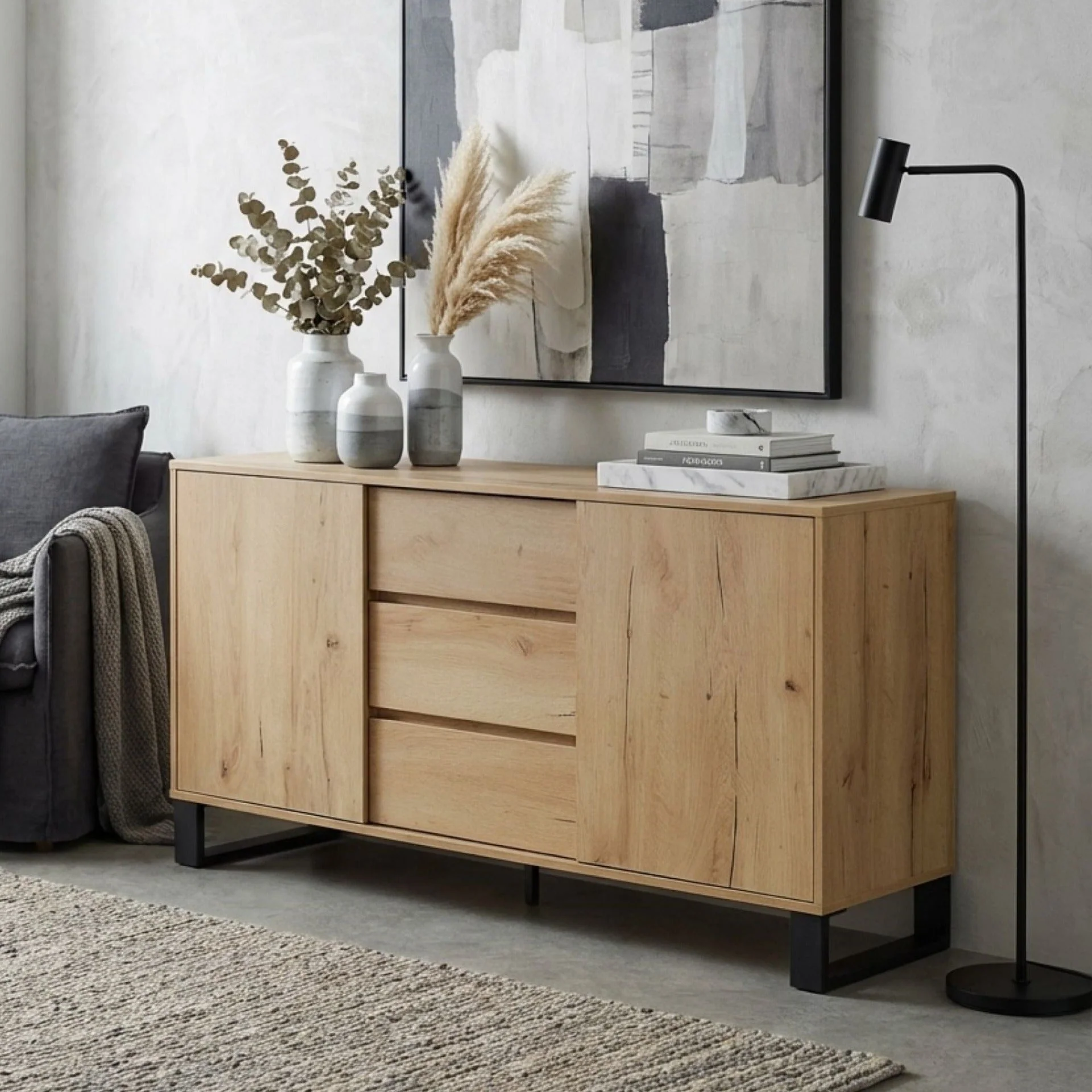 Frohna Sideboard Buffet Table with 3 Drawers - Oak - Image 6