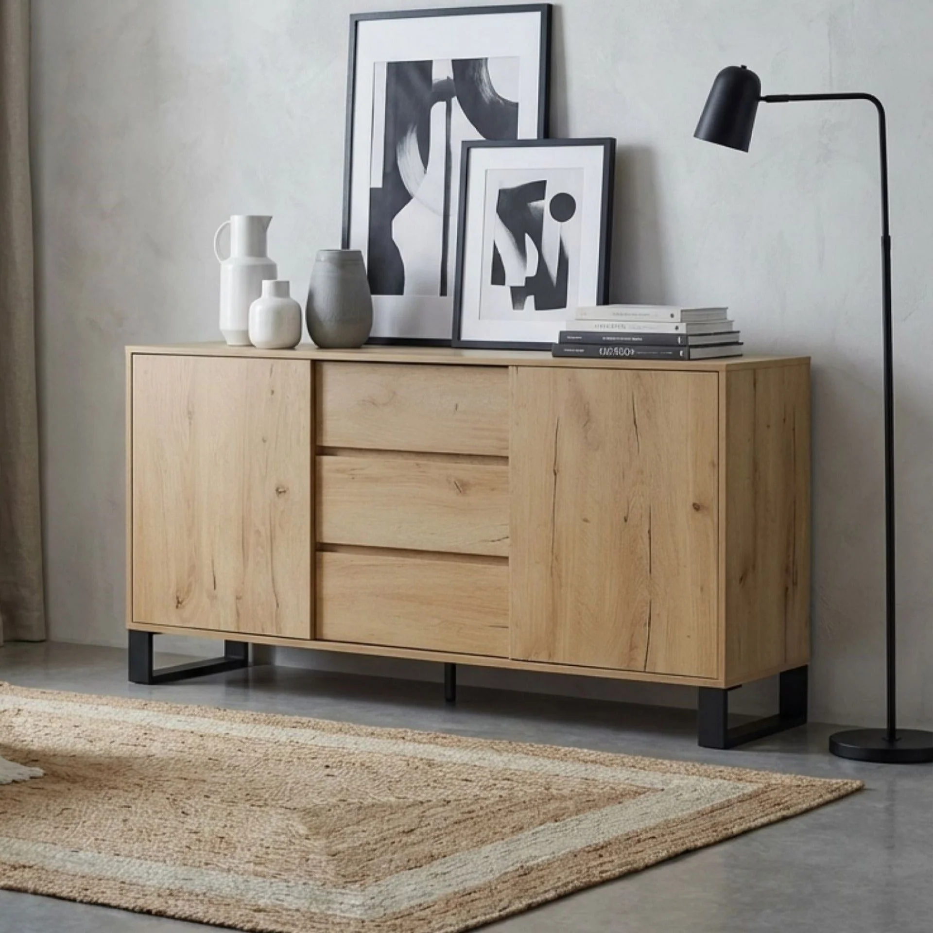 Frohna Sideboard Buffet Table with 3 Drawers - Oak - Image 7