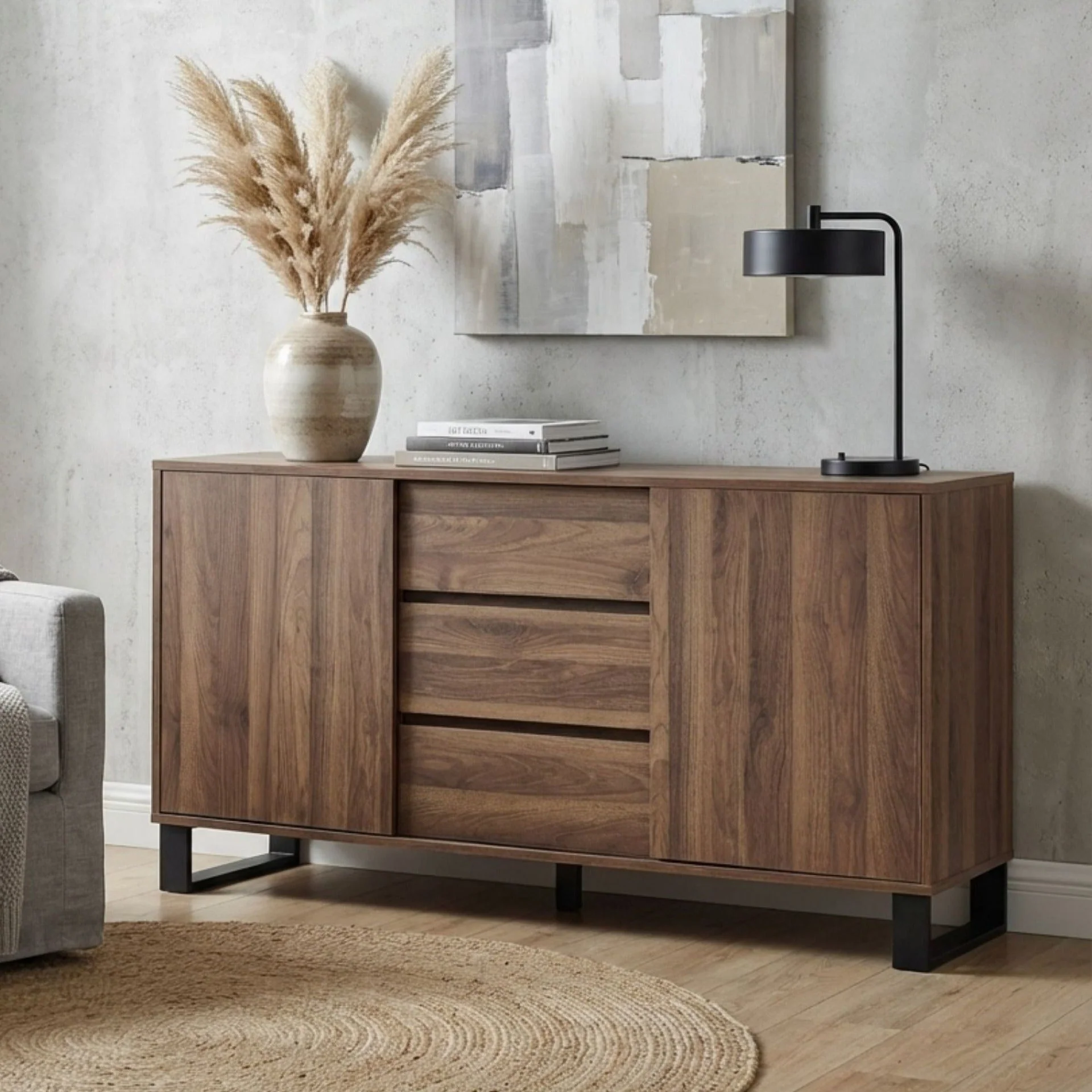 Frohna Sideboard Buffet Table with 3 Drawers - Walnut - Image 3