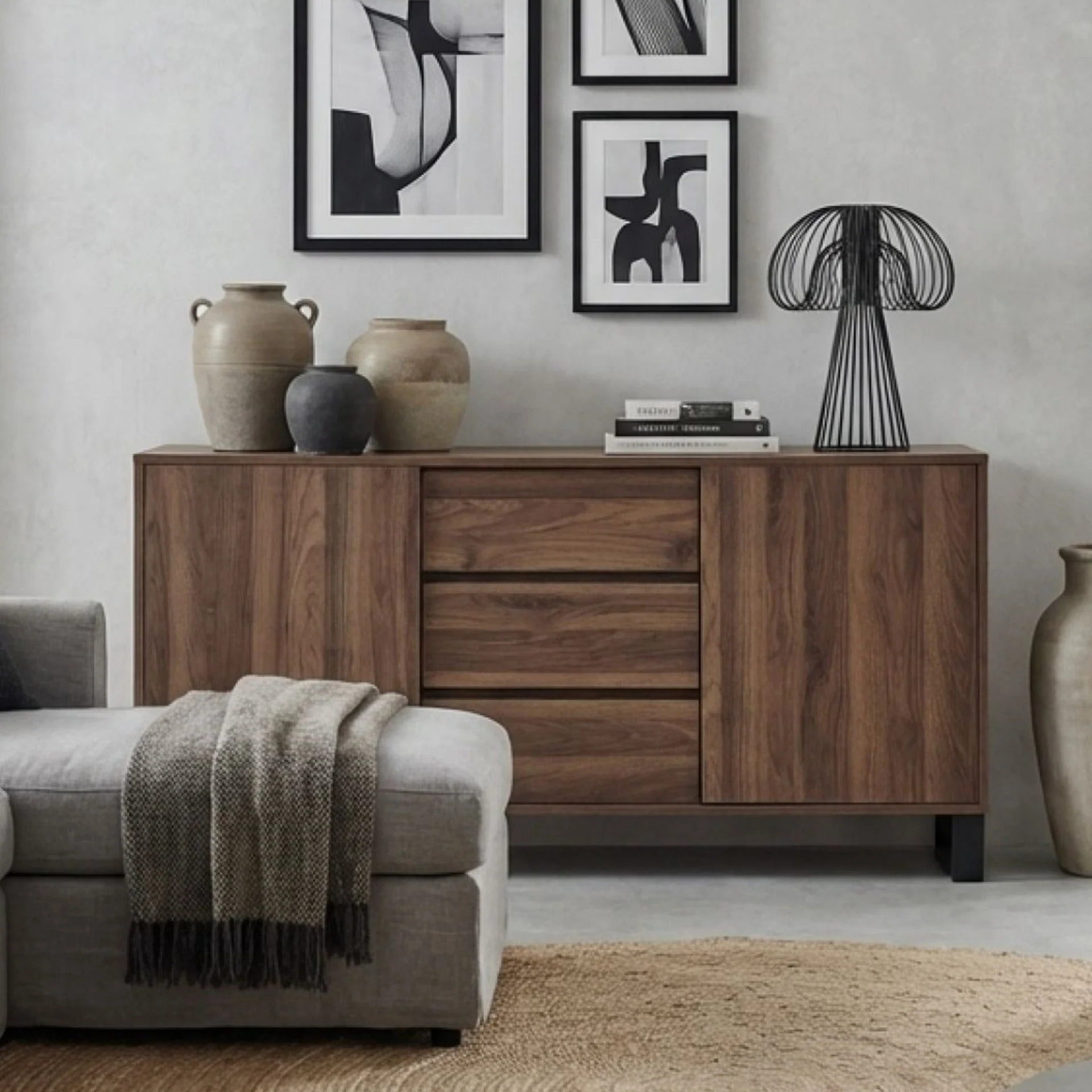 Frohna Sideboard Buffet Table with 3 Drawers - Walnut - Image 4
