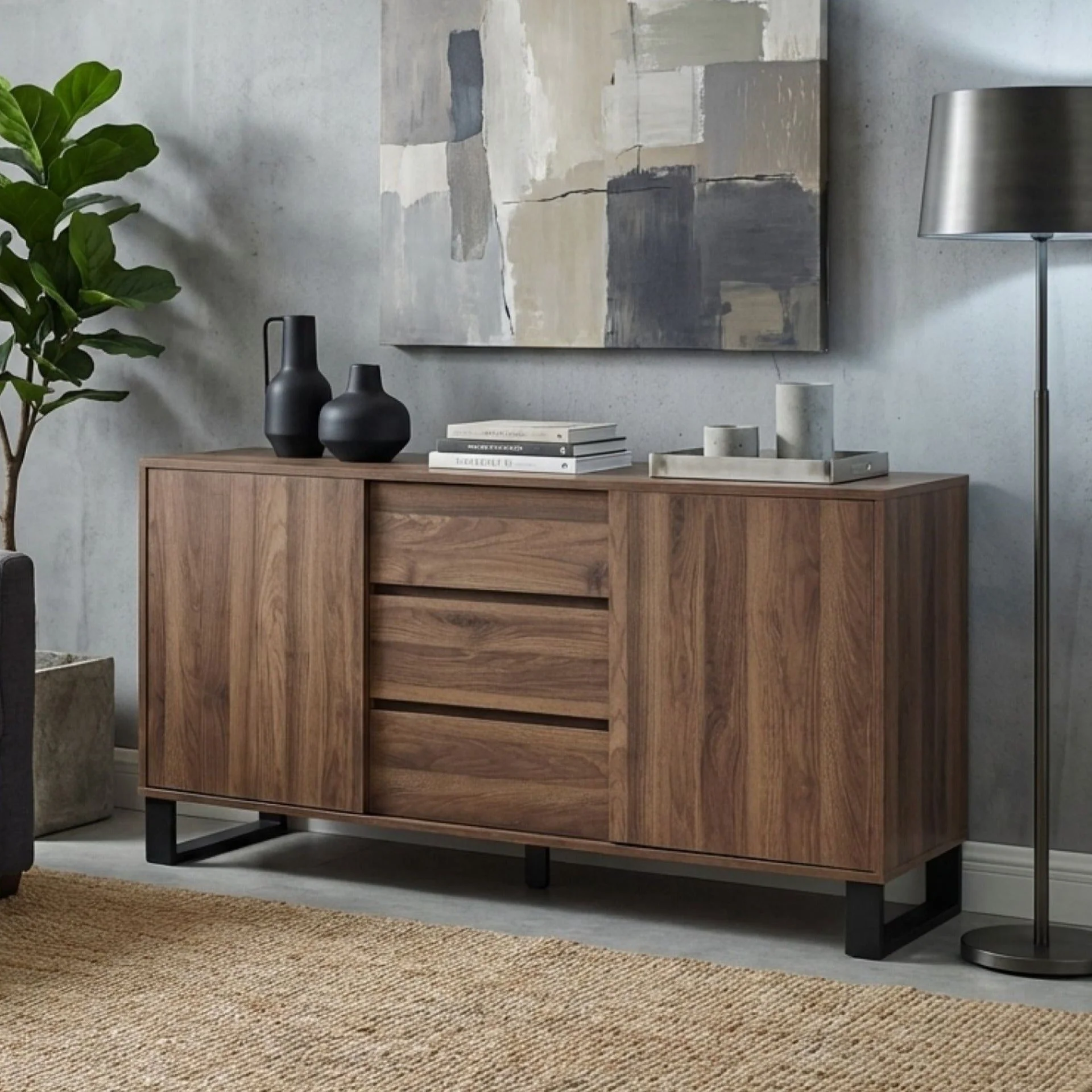 Frohna Sideboard Buffet Table with 3 Drawers - Walnut - Image 5