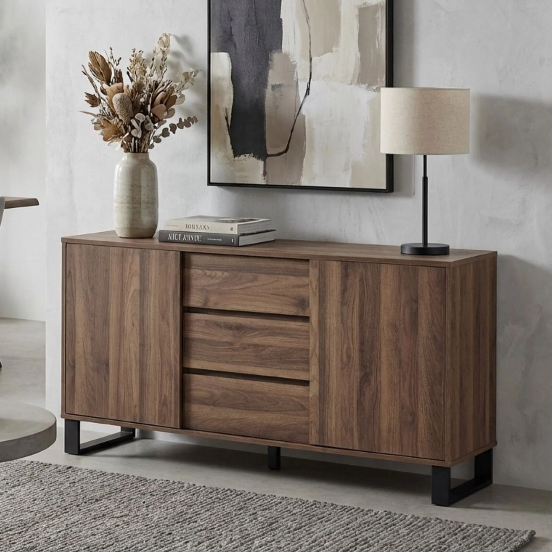 Frohna Sideboard Buffet Table with 3 Drawers - Walnut - Image 6