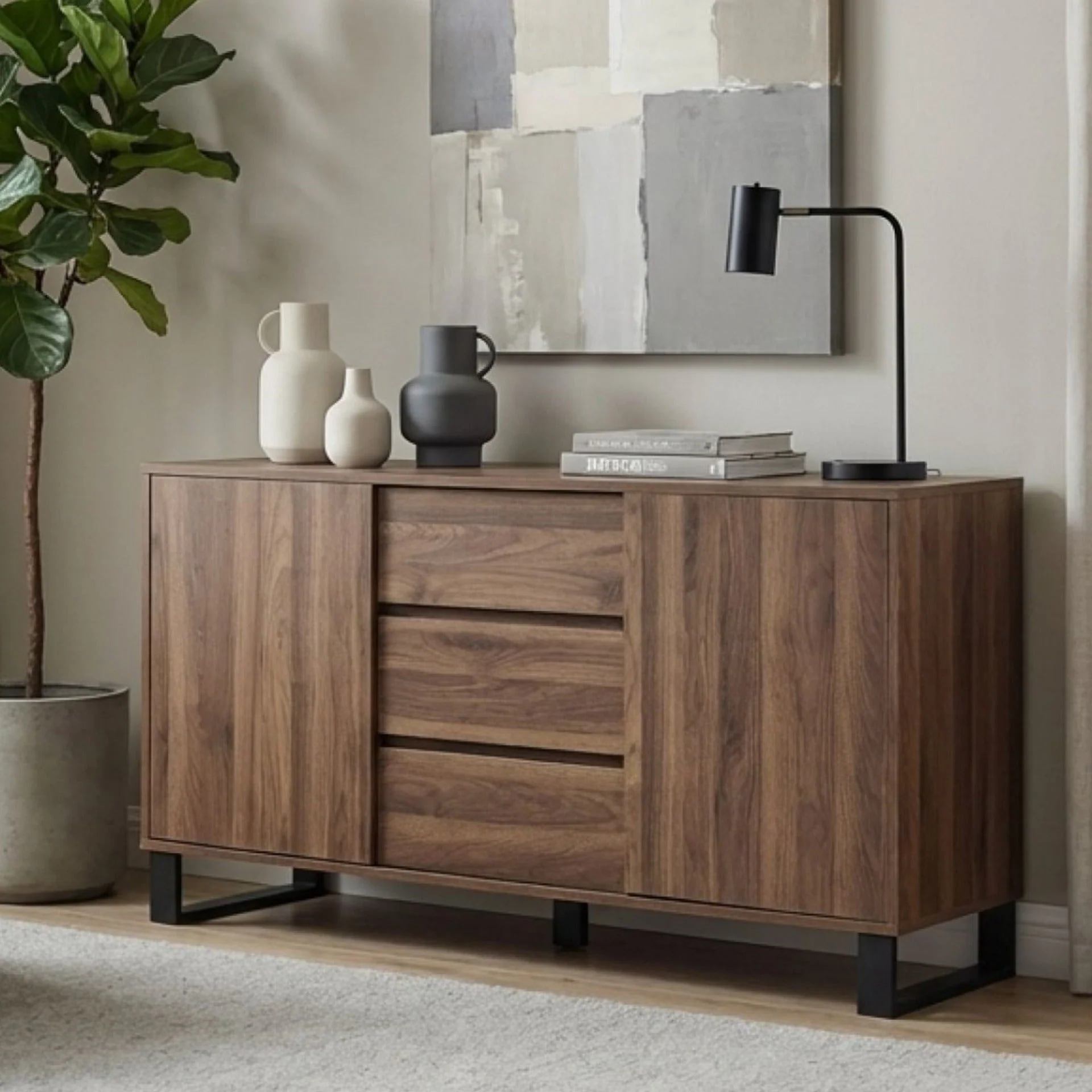 Frohna Sideboard Buffet Table with 3 Drawers - Walnut - Image 7