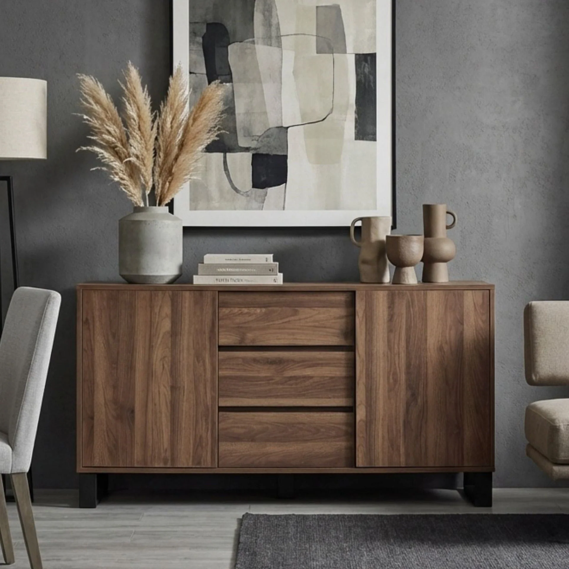 Frohna Sideboard Buffet Table with 3 Drawers - Walnut - Image 8