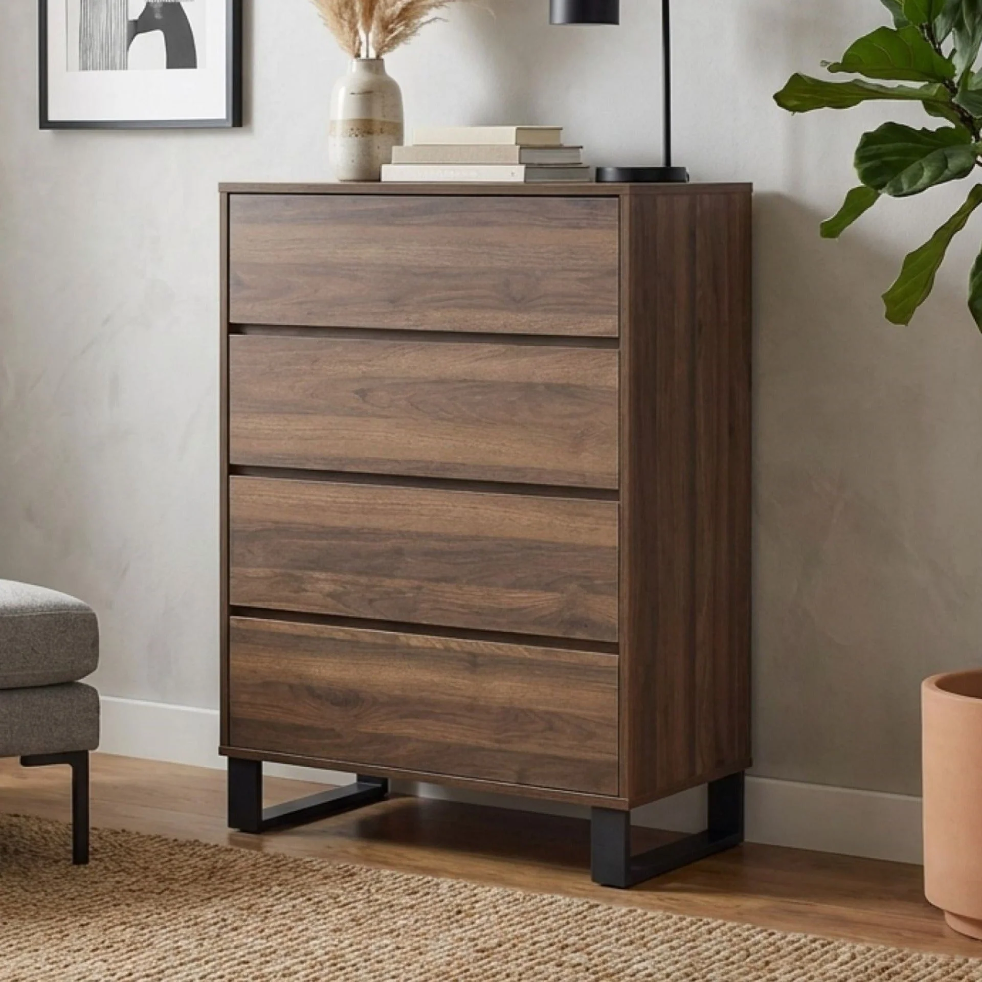 Frohna Tallboy 4 Drawer Chest Dresser - Walnut - Image 2