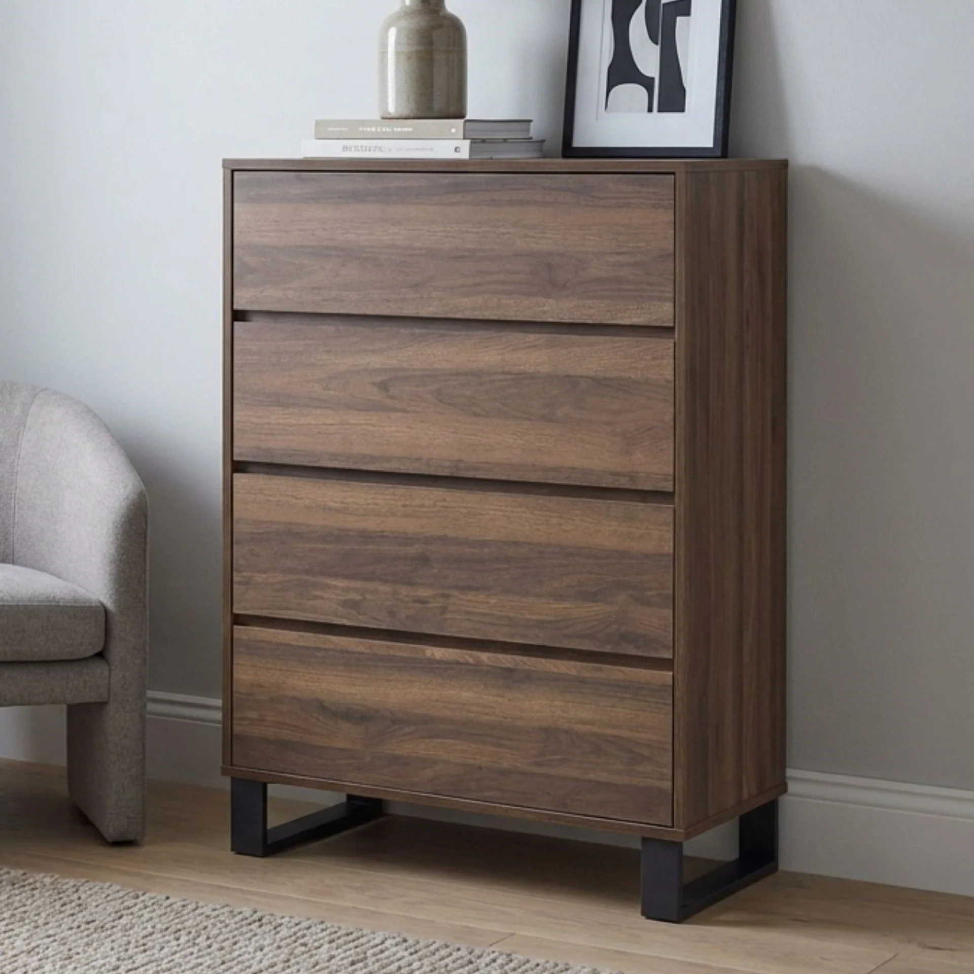 Frohna Tallboy 4 Drawer Chest Dresser - Walnut - Image 5