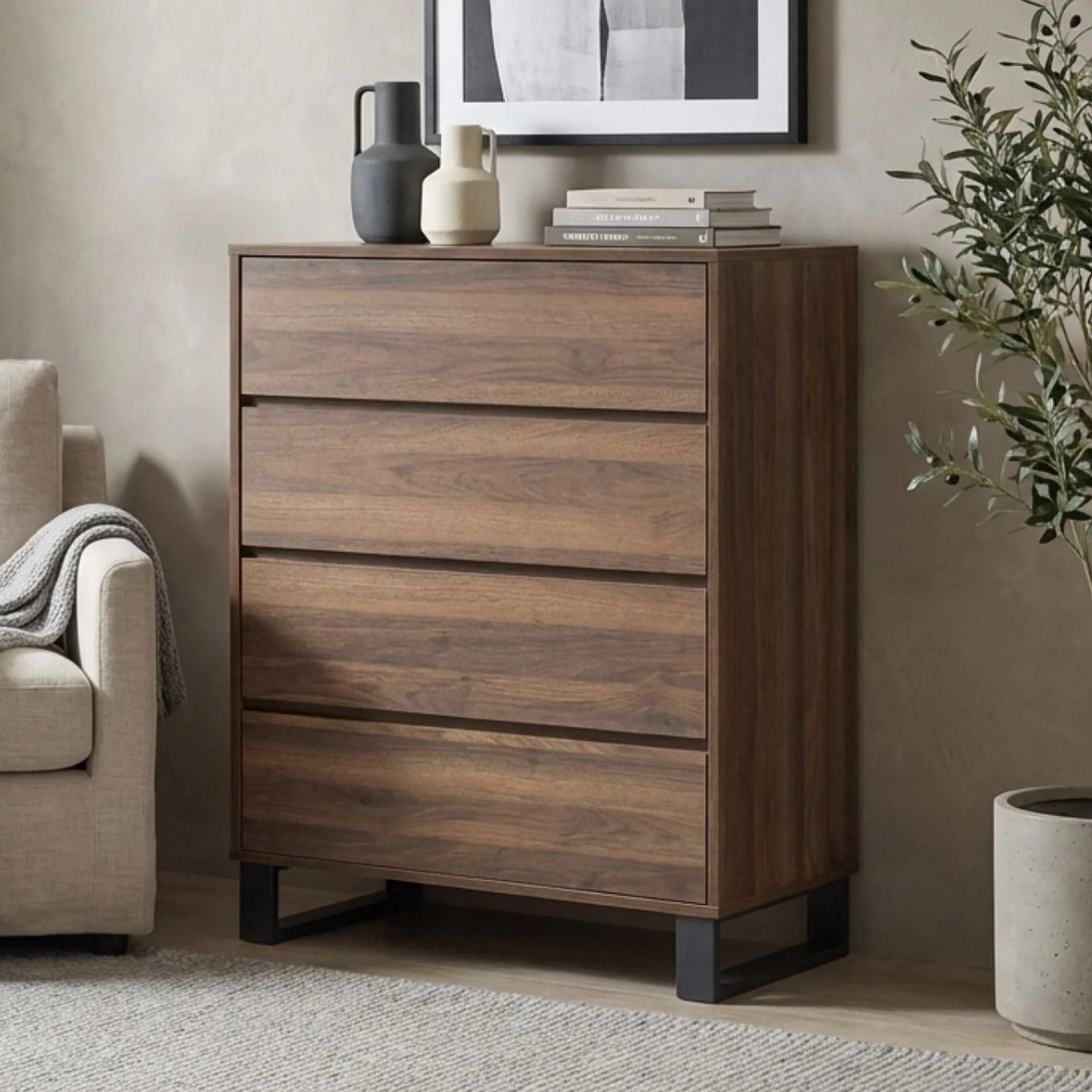 Frohna Tallboy 4 Drawer Chest Dresser - Walnut - Image 7
