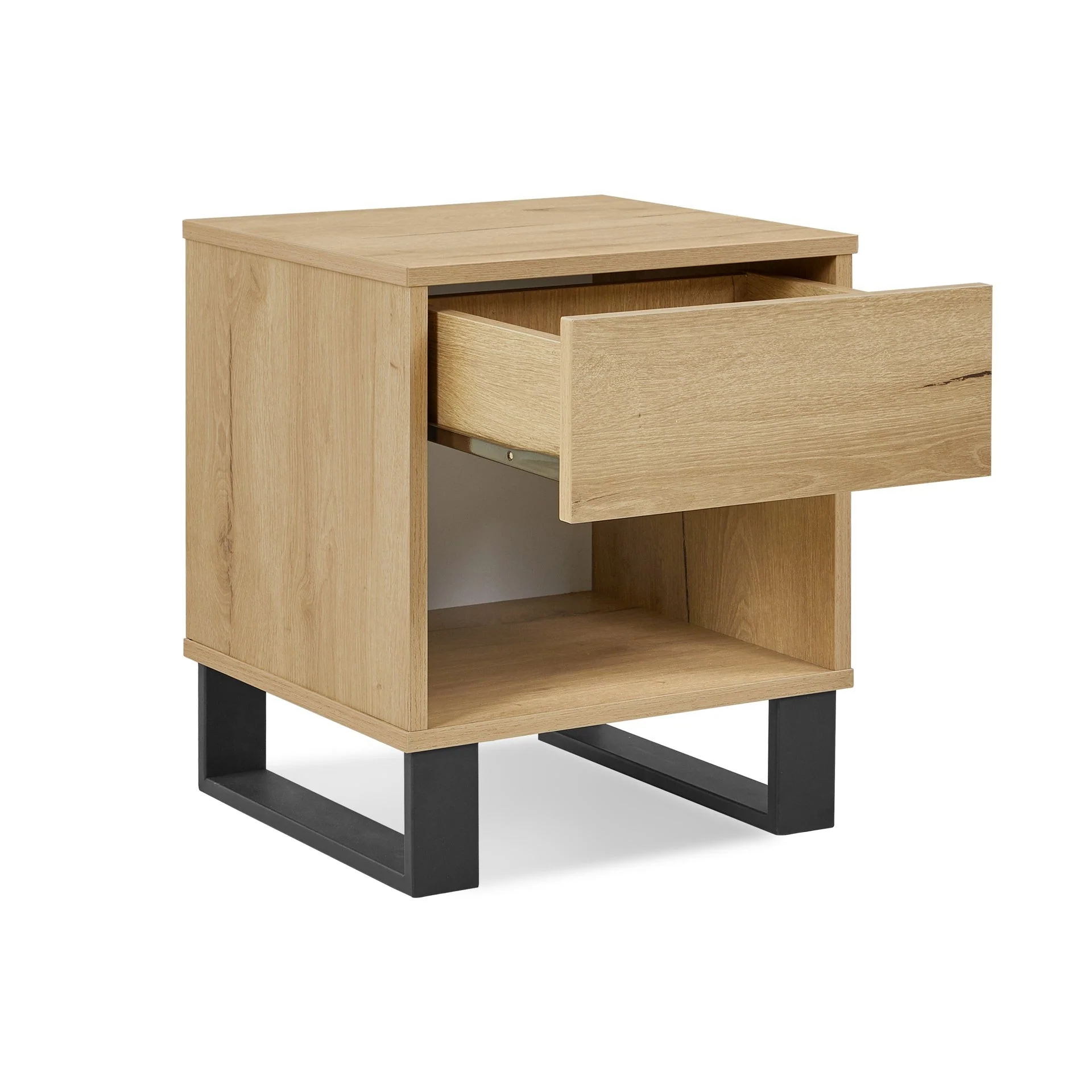 Frohna Wooden Bedside Table with 1 Drawer - Oak - Image 11