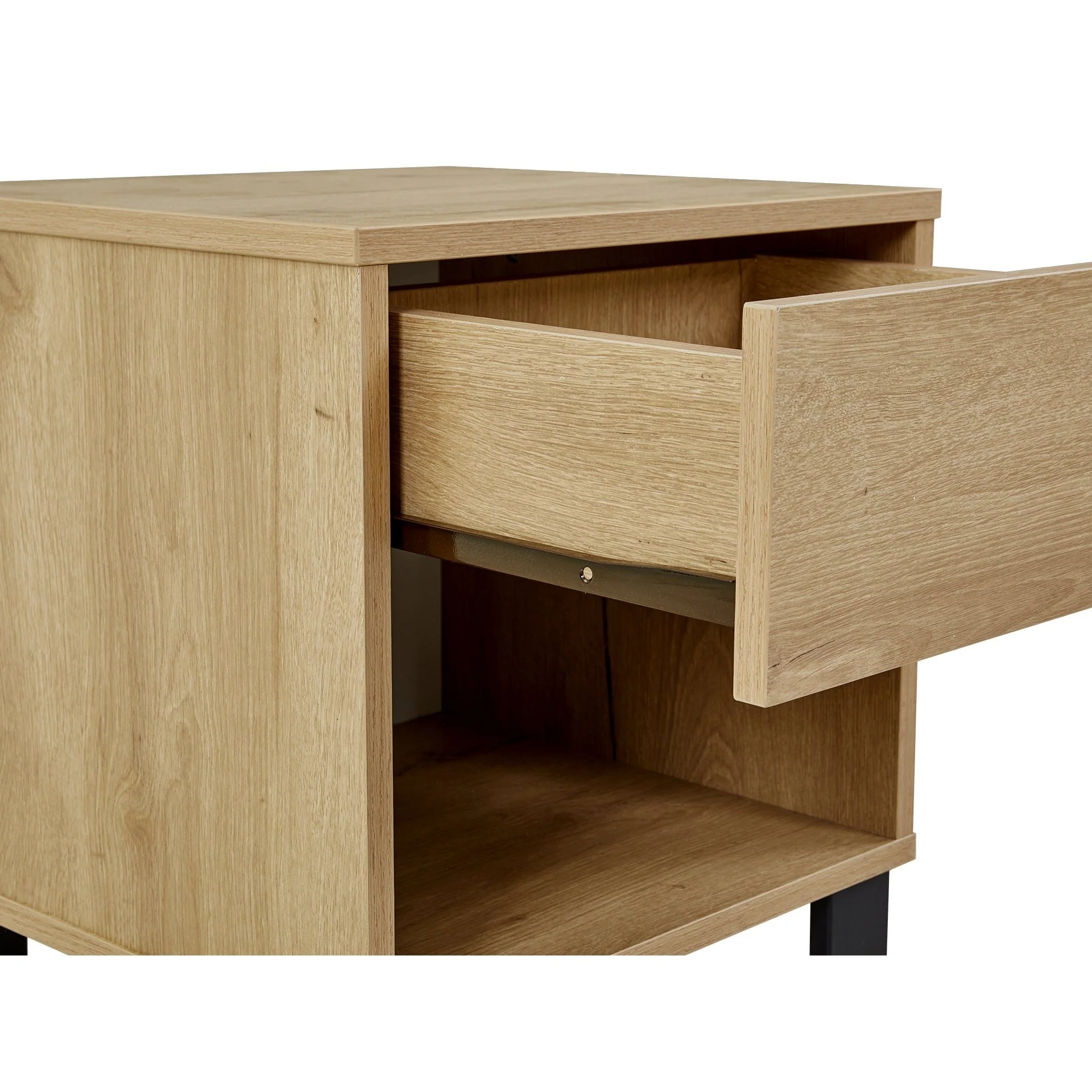 Frohna Wooden Bedside Table with 1 Drawer - Oak - Image 13