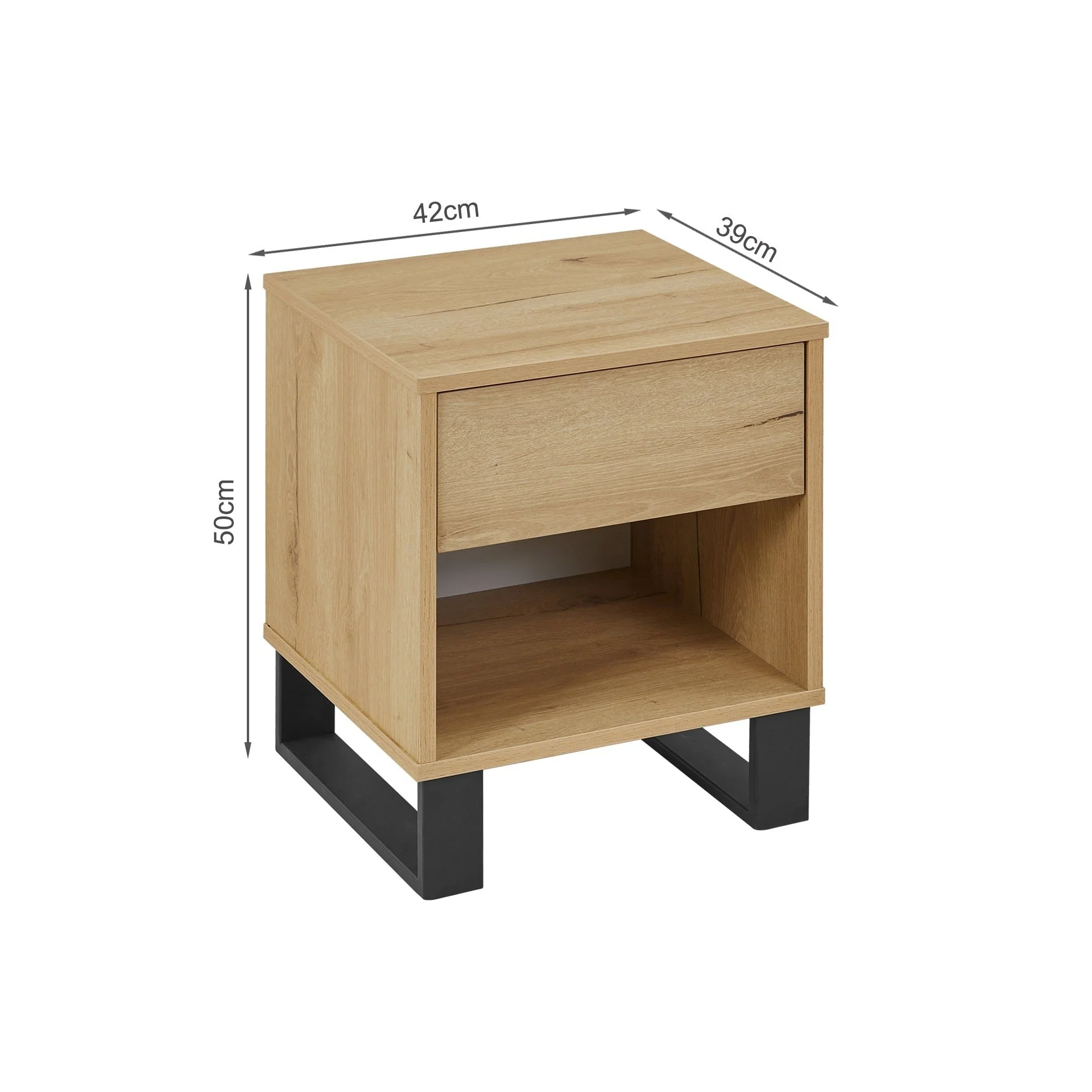 Frohna Wooden Bedside Table with 1 Drawer - Oak - Image 15