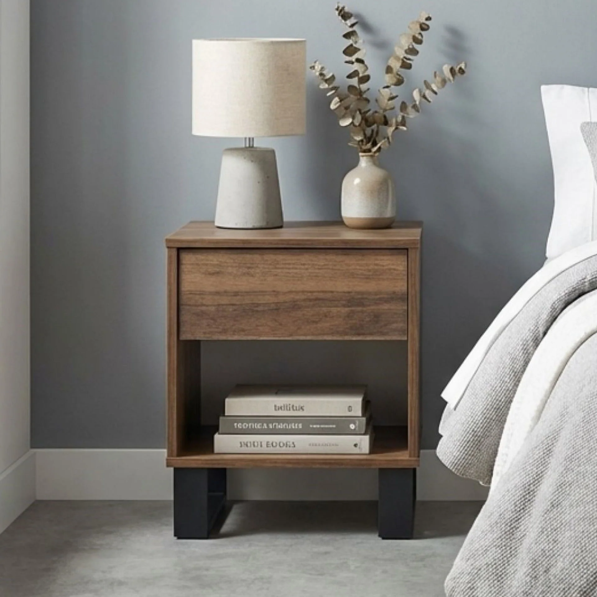 Frohna Wooden Bedside Table Nightstand - Walnut - Image 2