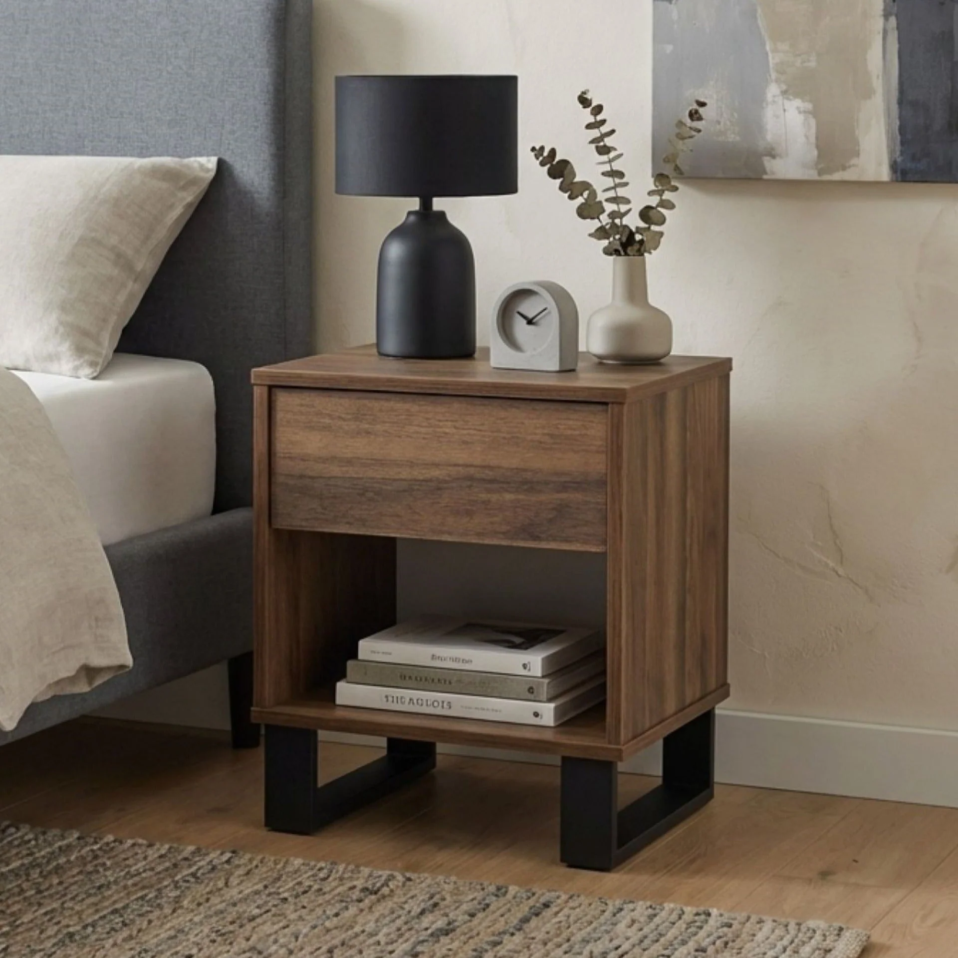 Frohna Wooden Bedside Table Nightstand - Walnut - Image 3