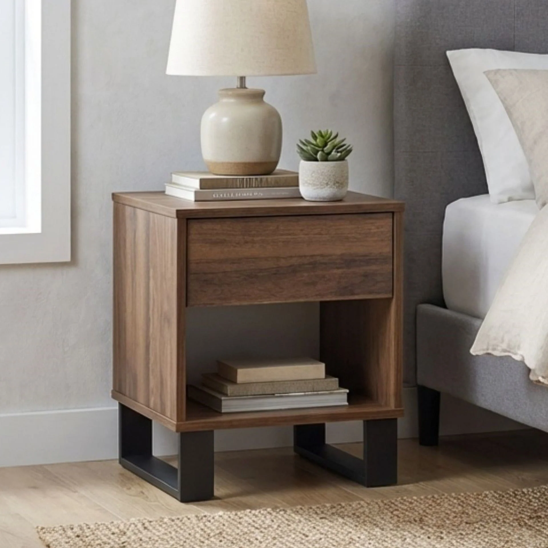 Frohna Wooden Bedside Table Nightstand - Walnut - Image 6