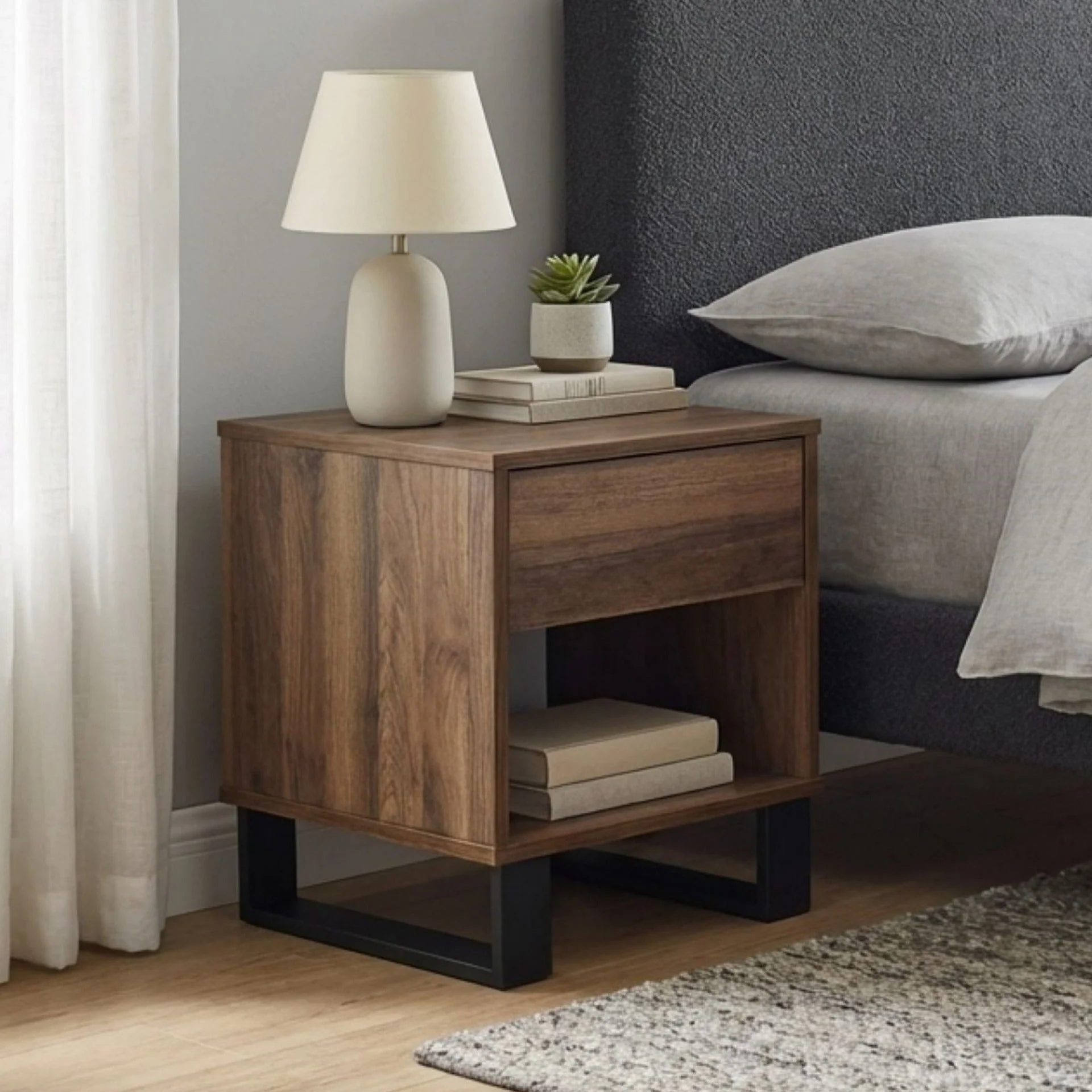 Frohna Wooden Bedside Table Nightstand - Walnut - Image 8