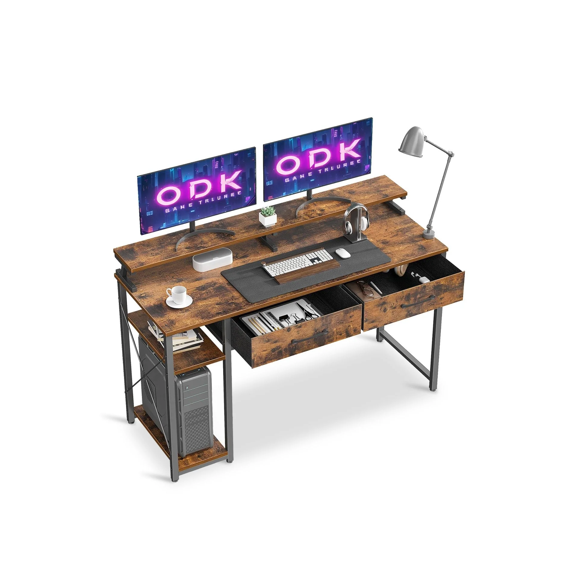 Gael 100cm Computer Desk with 2 Drawers - Rustic Brown - Image 6