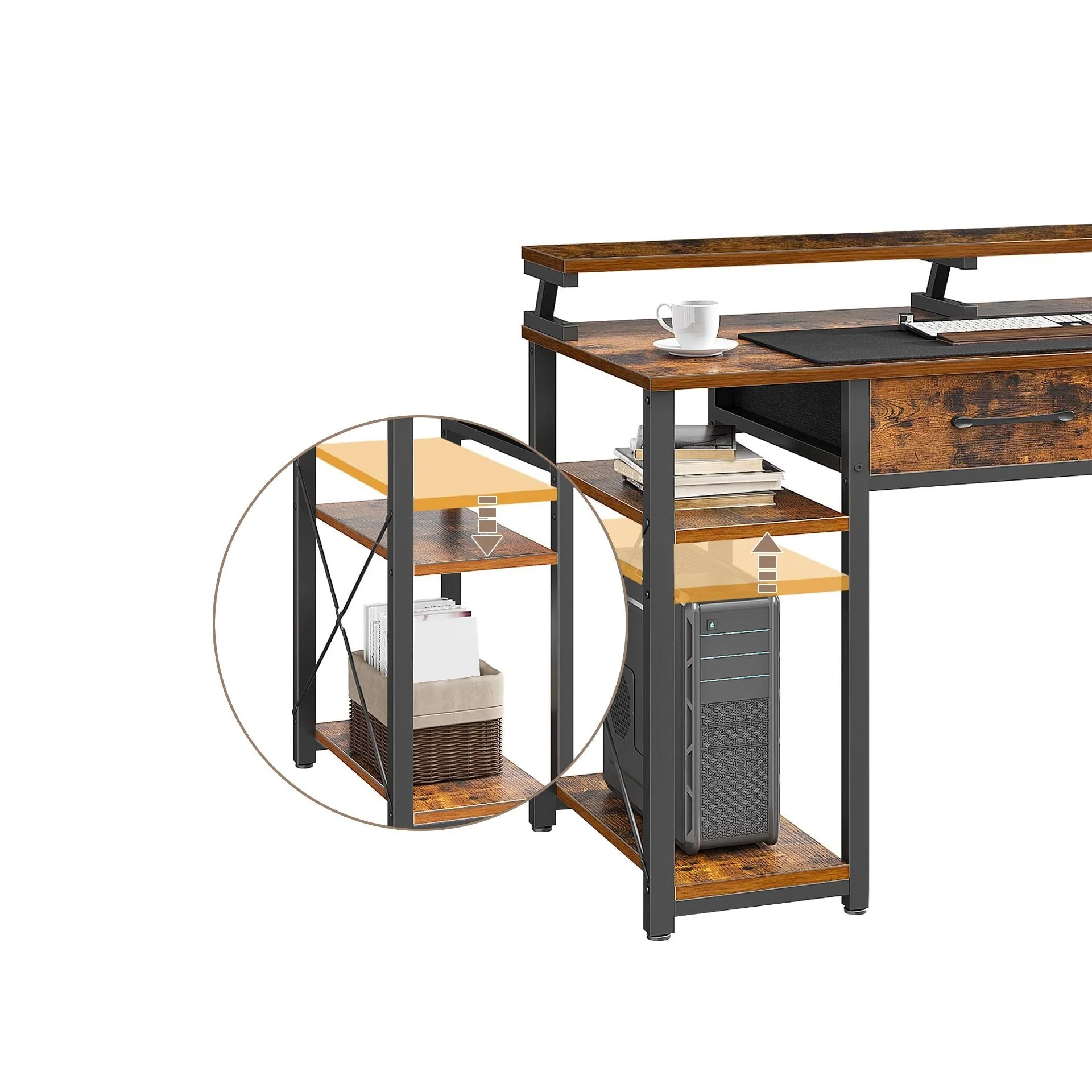 Gael 120cm Computer Desk with 2 Drawers - Rustic Brown - Image 9