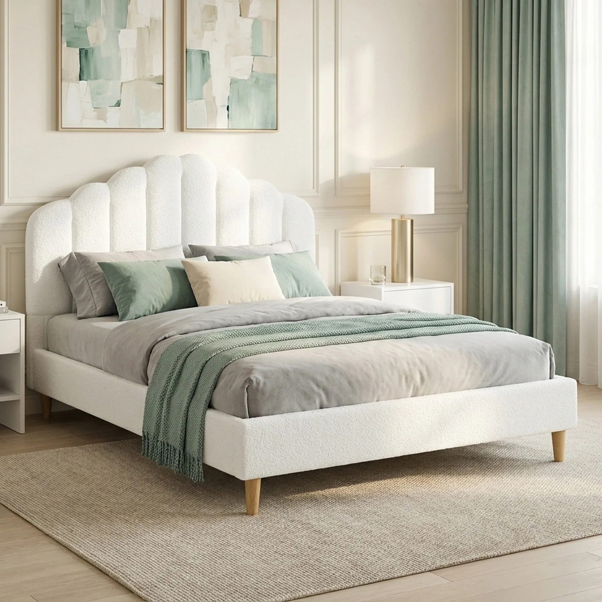 Gairich Boucle Double Bed Frame - White