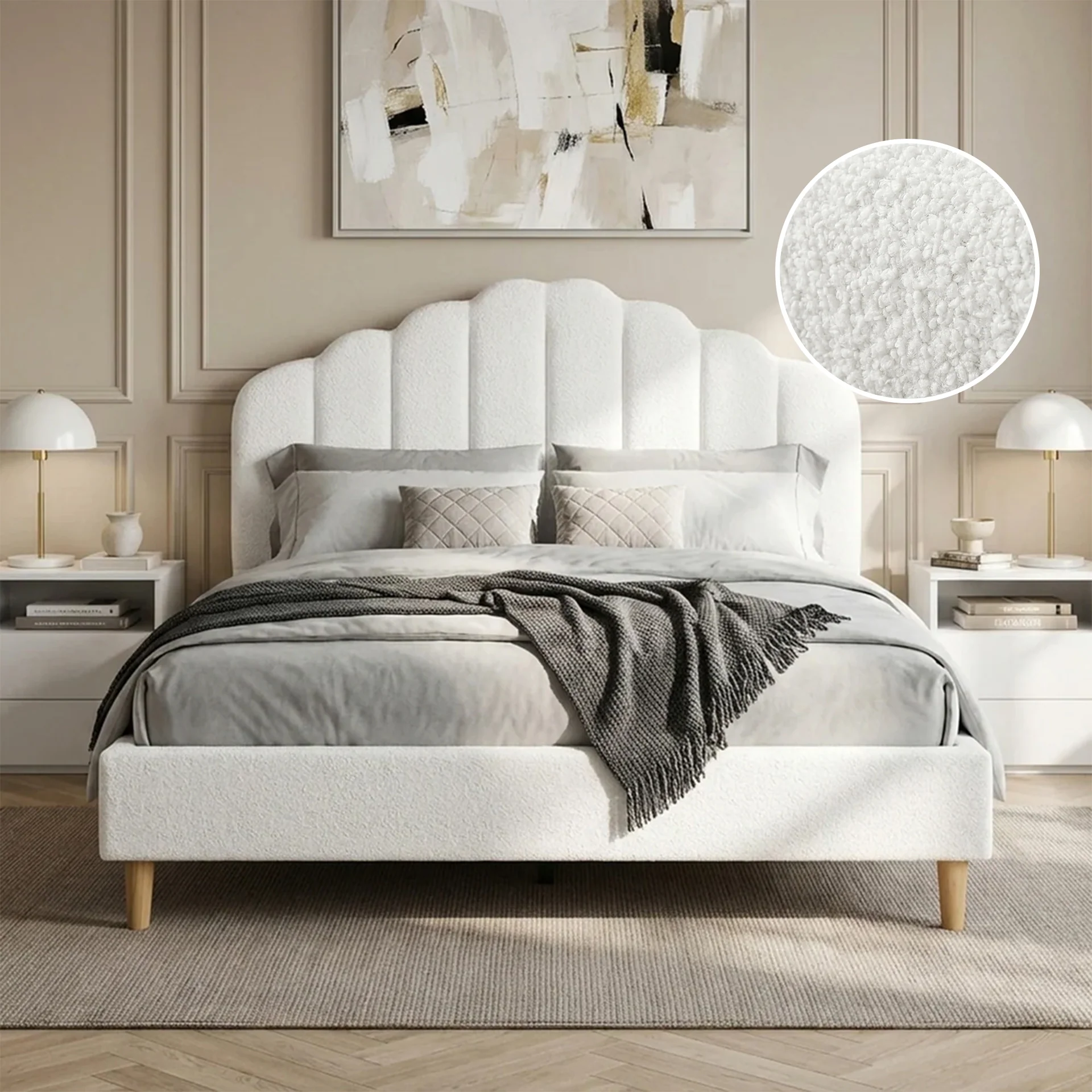 Gairich Boucle Double Bed Frame - White - Image 2